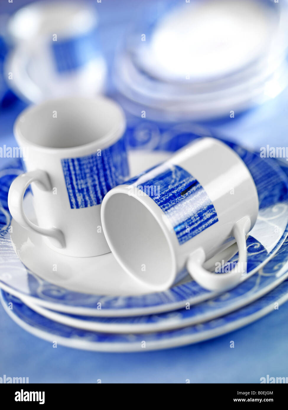 BLUE AND WHITE DISHWARE Stock Photo