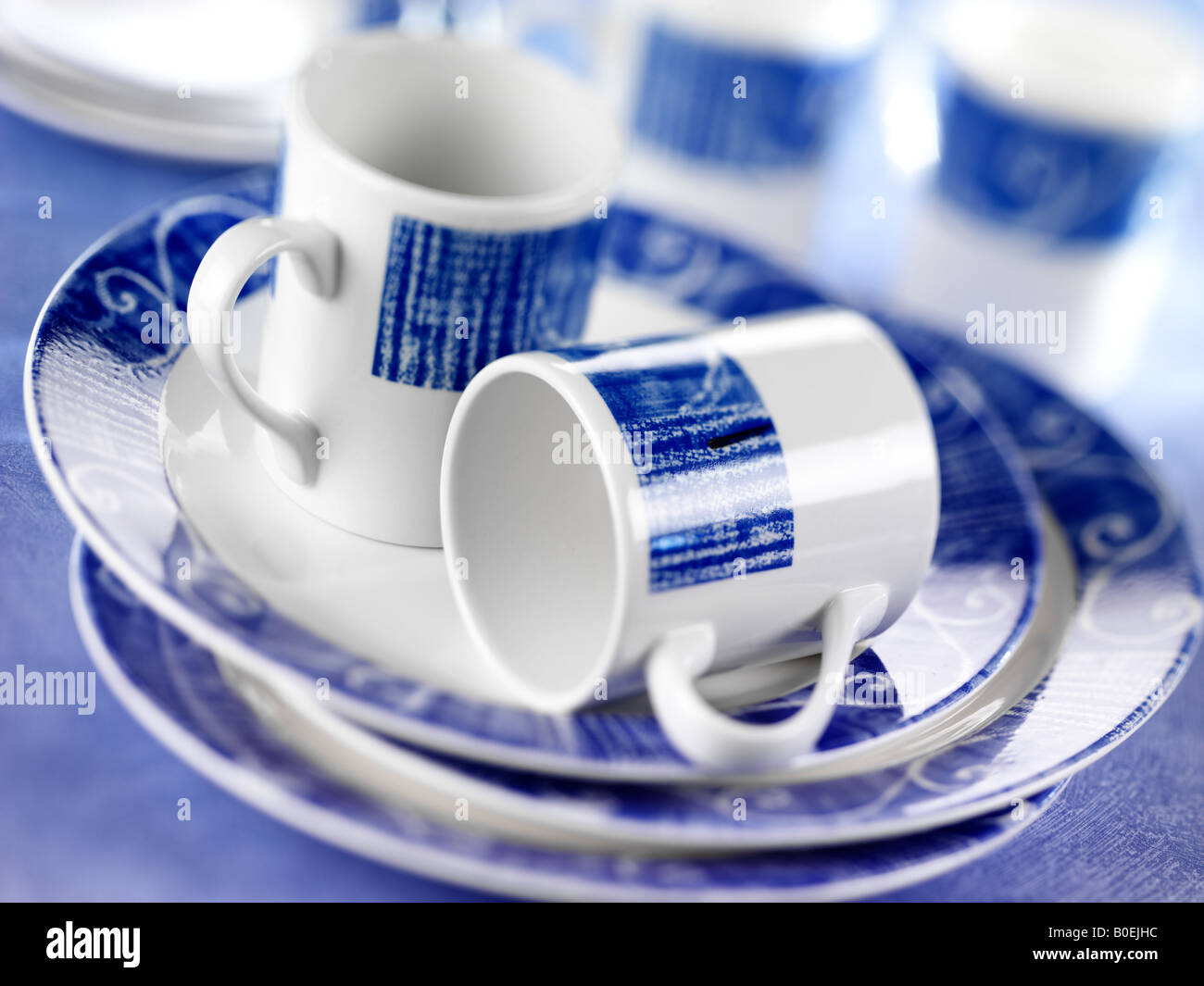 BLUE AND WHITE DISHWARE Stock Photo
