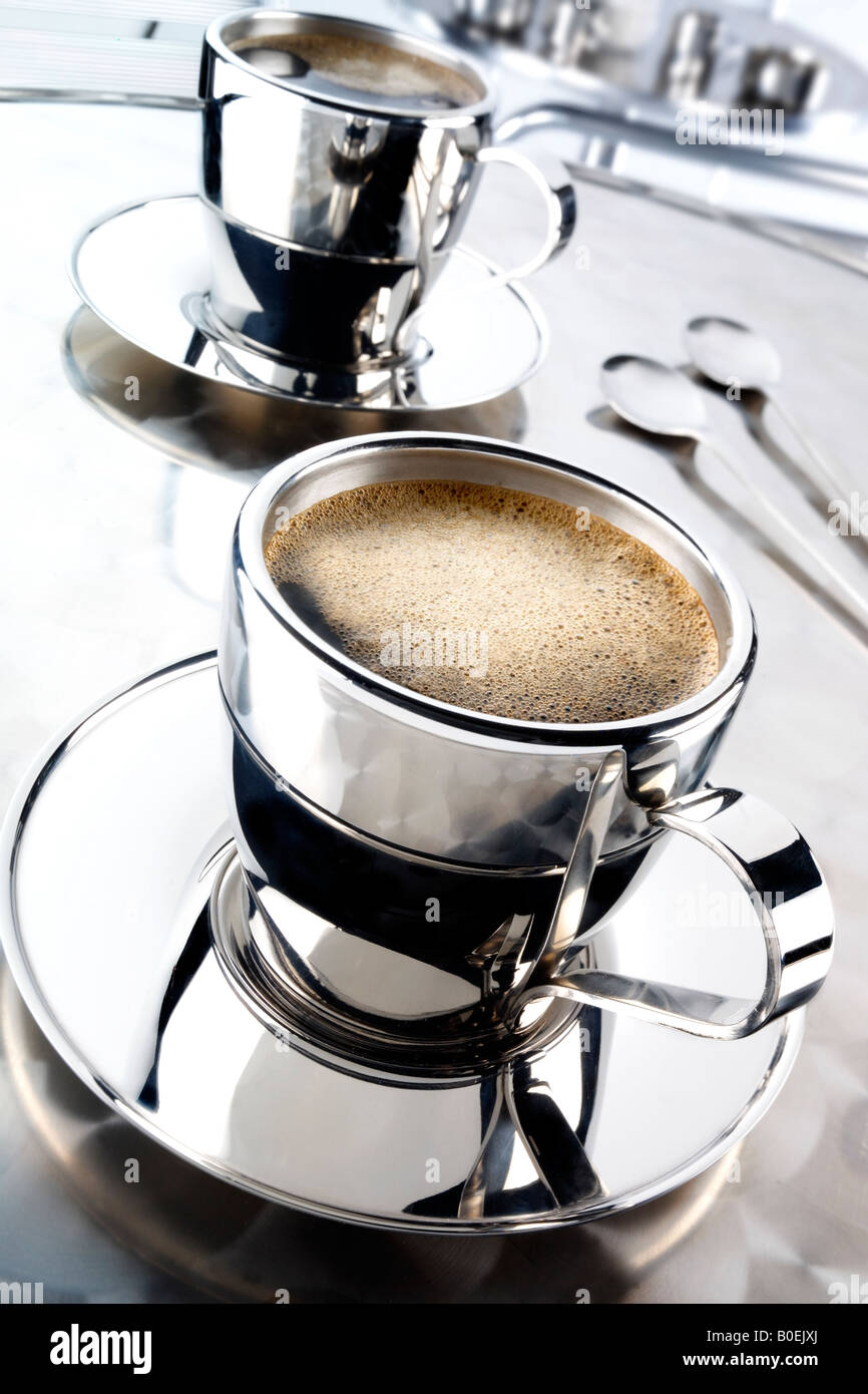 TWO CUPS OF ESPRESSO COFFEE Stock Photo Alamy