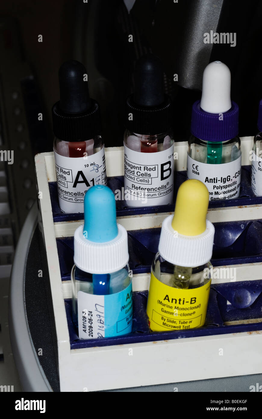 Blood bank reagents used for determination of blood type in the