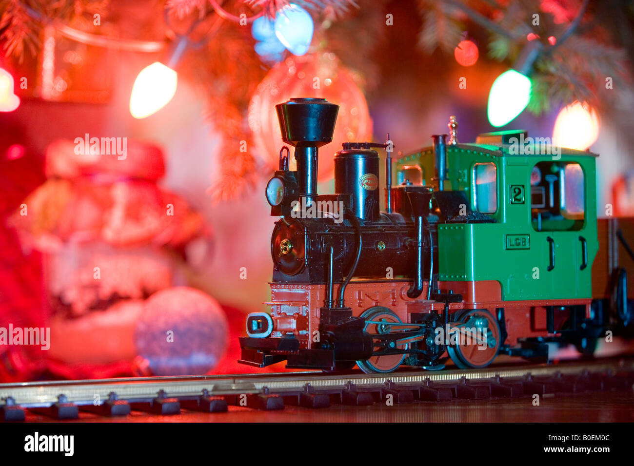 Train around a Christmas Tree Stock Photo Alamy