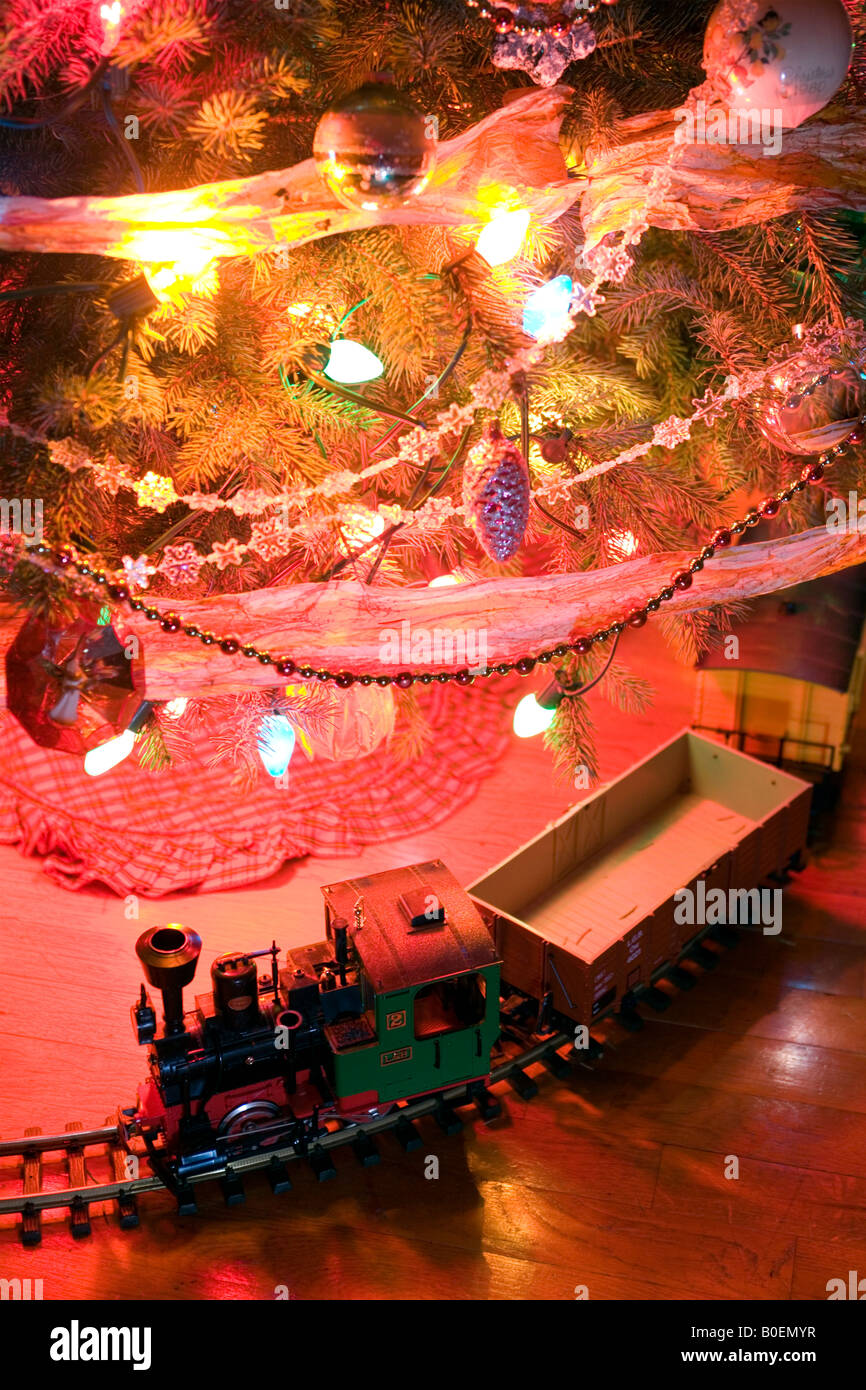 Train around a Christmas Tree Stock Photo Alamy