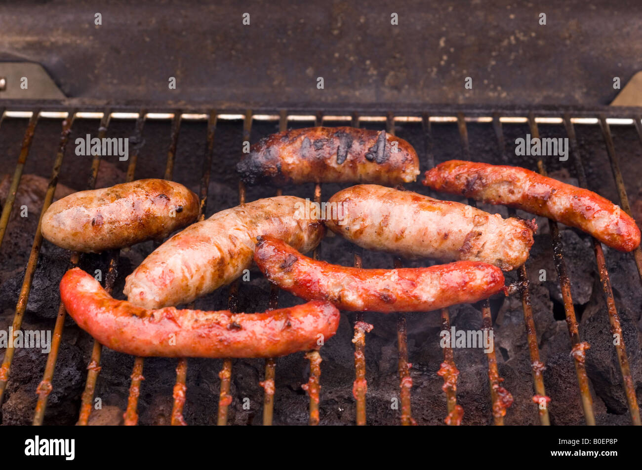 Sausages On BBQ Stock Photo Alamy