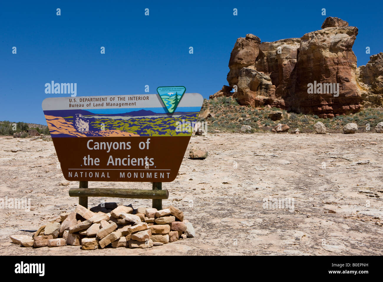 Welcome sign at the Sand Canyon trail head Canyons of the Ancients National Monument Colorado Stock Photo
