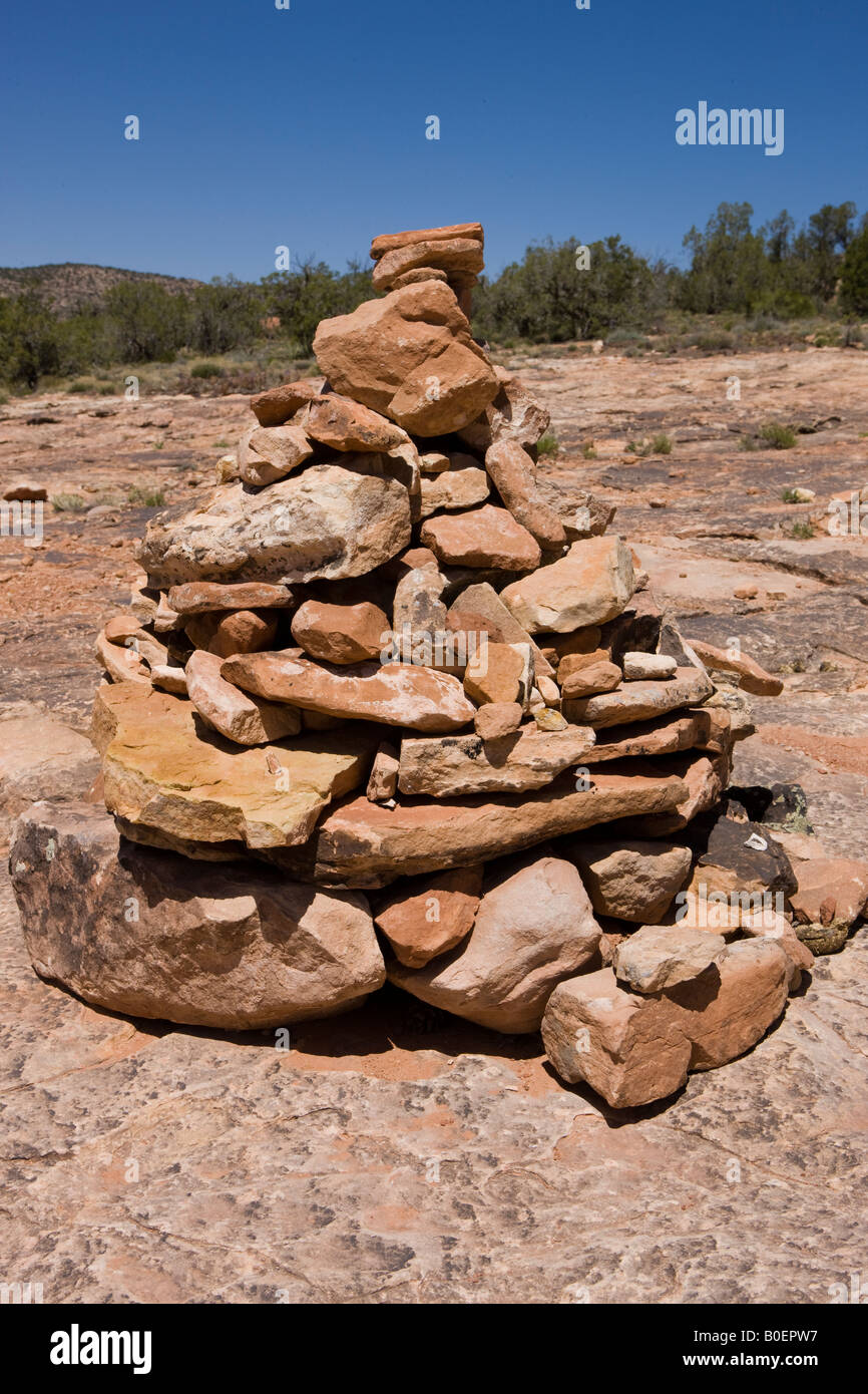 A cairn trail marker on the Sand Canyon Trail Canyons of the Ancients National Monument Colorado Stock Photo