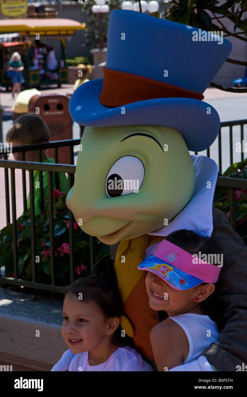 Jiminy Cricket Posing for Photographs at Walt Disney World Resort in Orlando Florida Stock Photo