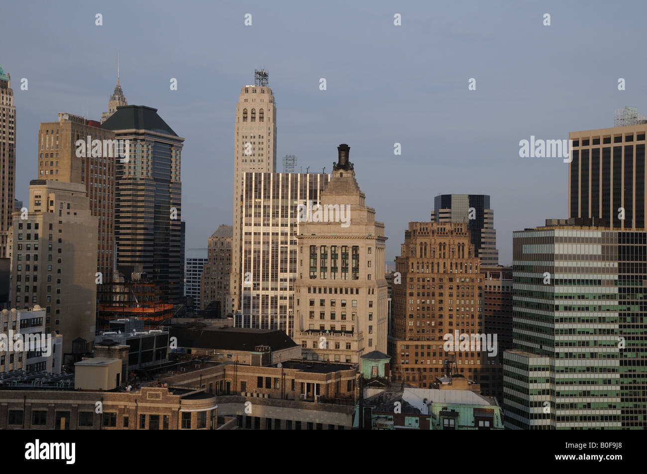 The skyline of Lower Manhattan. The stepped top of the former Standard Oil building is in the center of the picture. Stock Photo