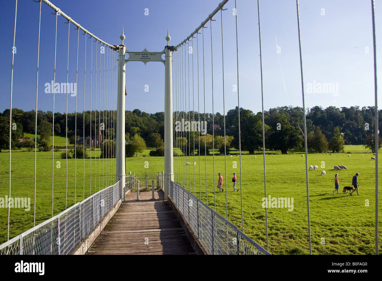 Suspension footbridge Wye River in Sellack Herefordshire England UK by