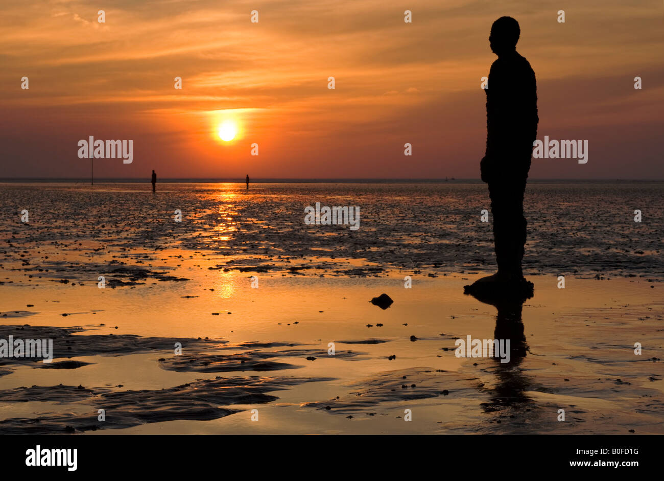Antony Gormley's Another Place Statues at Sunset on Crosby Beach