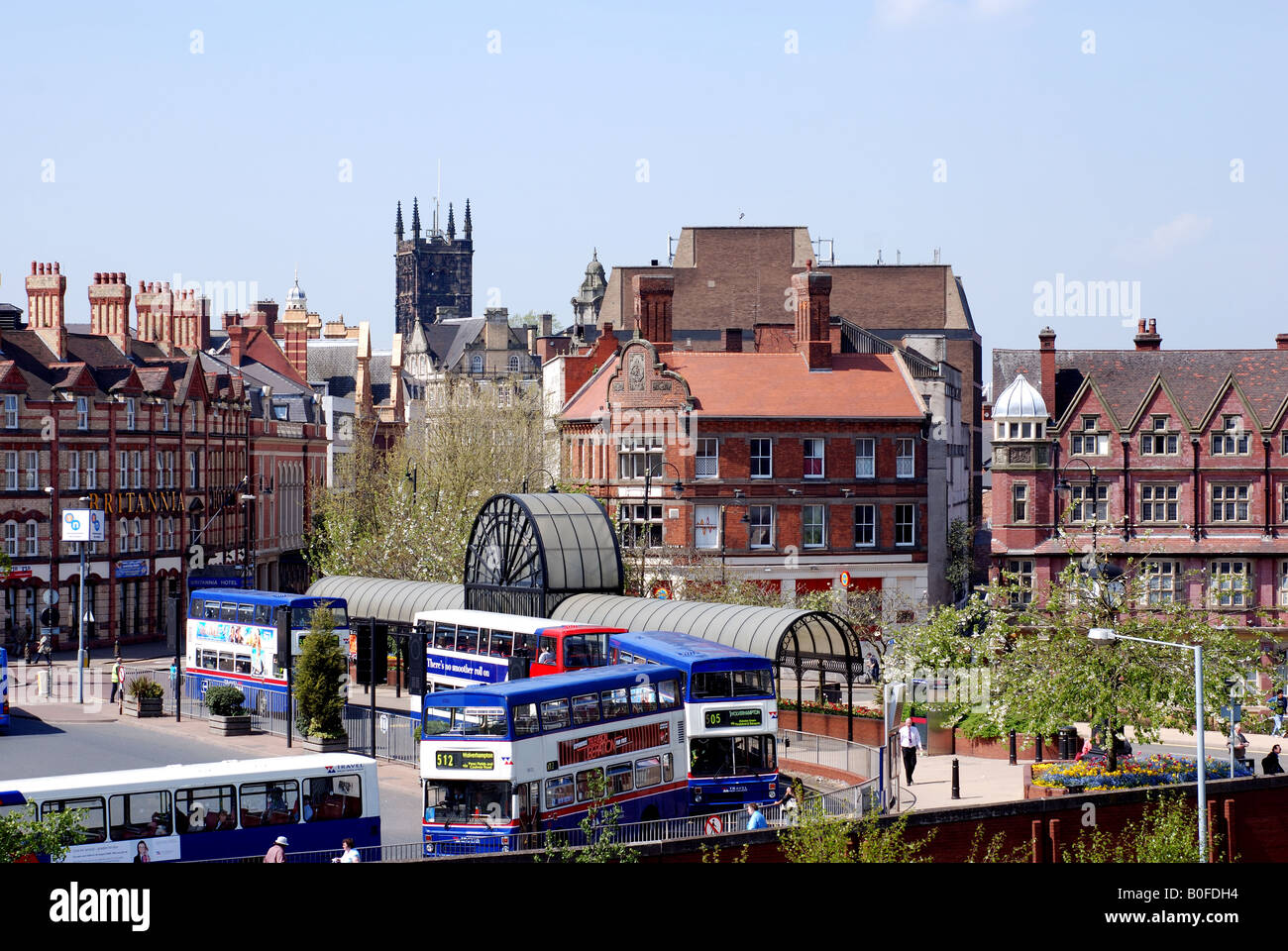 Wolverhampton city centre seen across bus station, West Midlands, England, UK Stock Photo