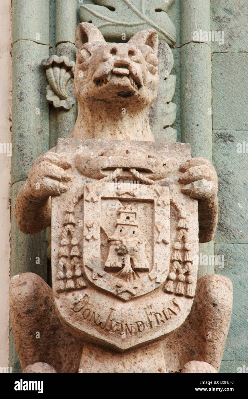 Stone statue at the entrance to La Casa de Colon (Christopher Columbus's house) in Las Palmas, Gran Canaria Stock Photo