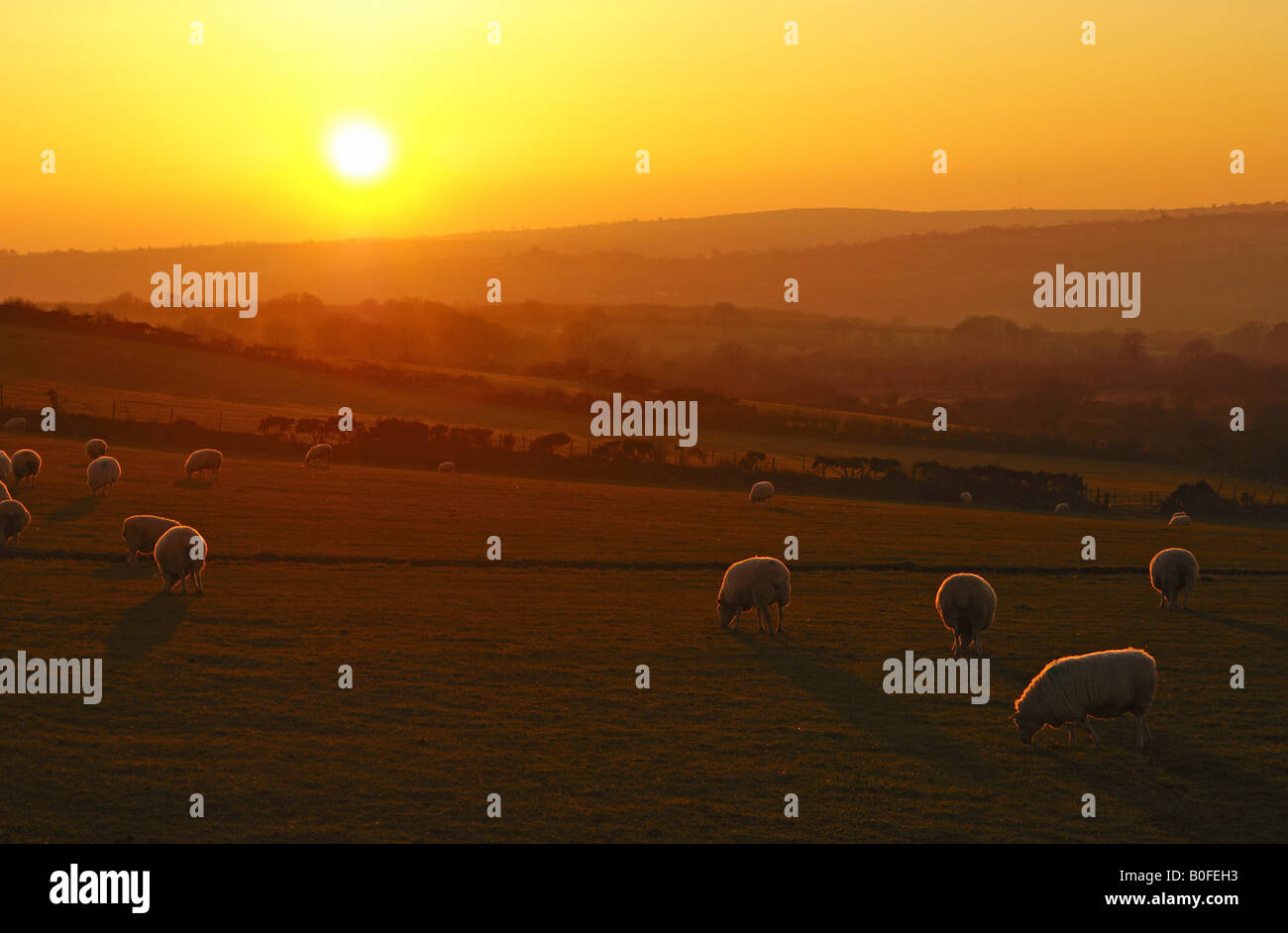 Sunset over the Preseli Hills in Pembrokeshire Stock Photo