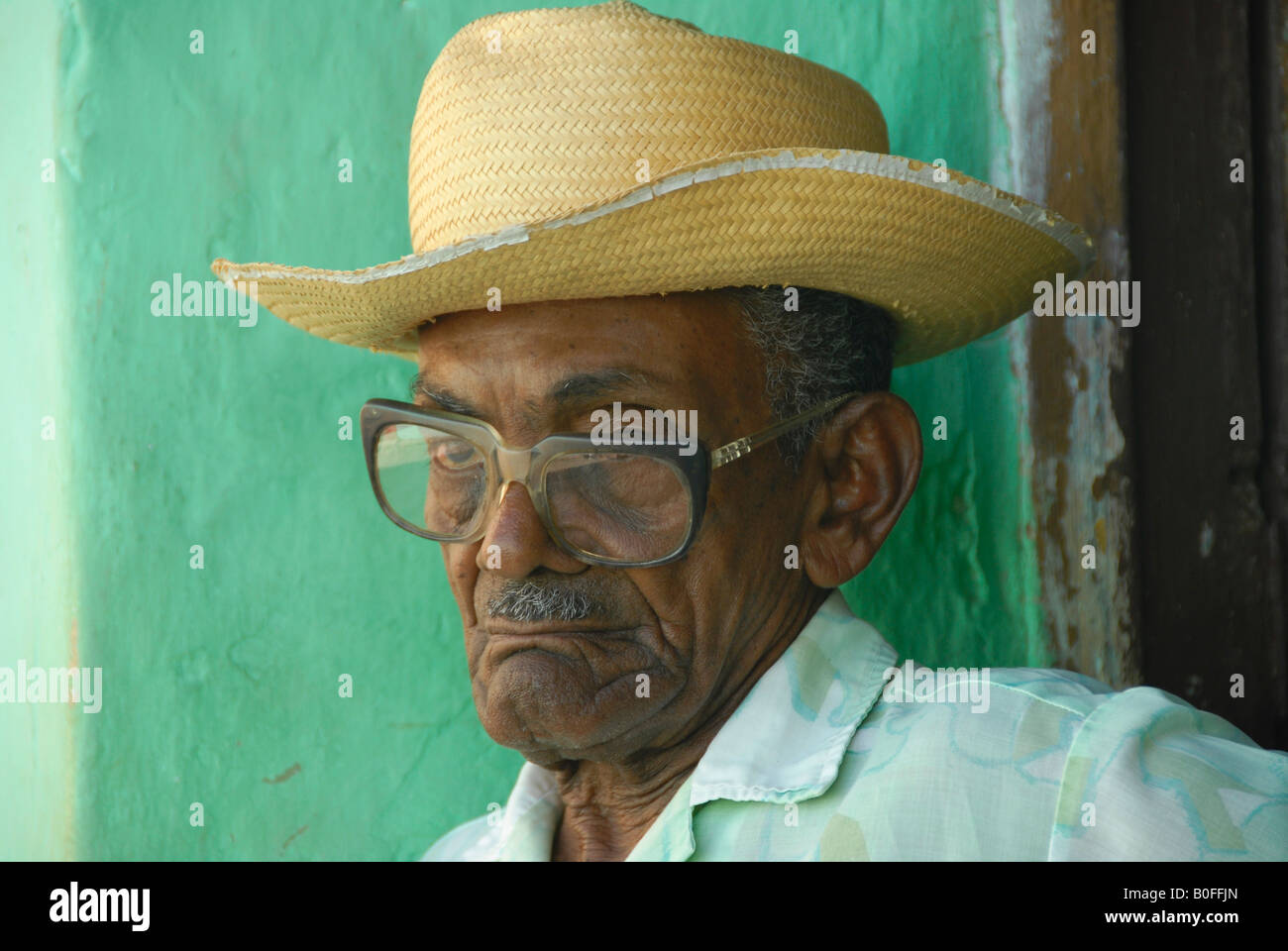 Portrait of an old Cuban man with glasses Stock Photo