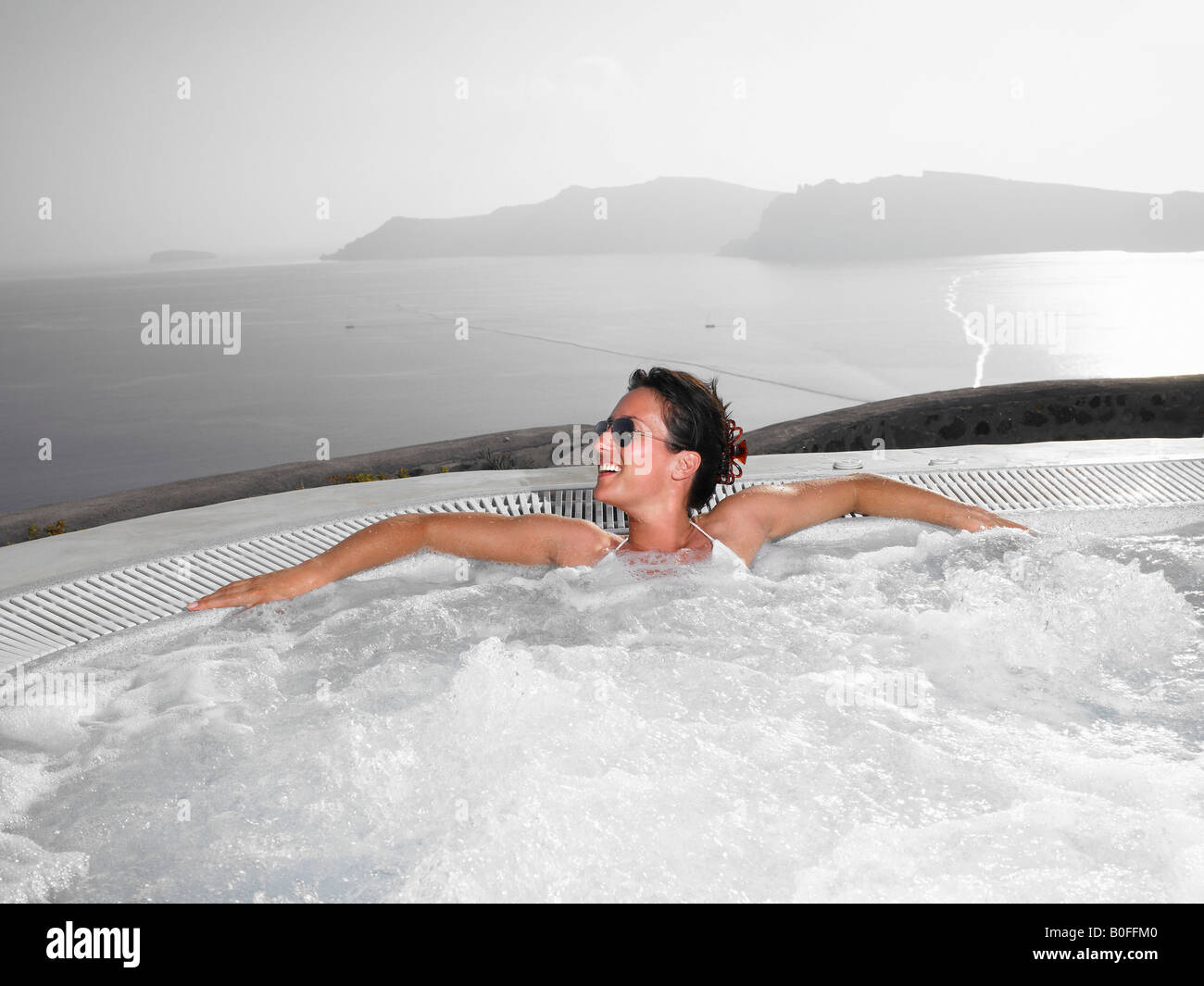 Woman in hot tub Stock Photo