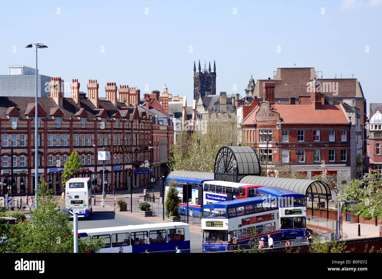 Wolverhampton city centre seen across bus station, West Midlands, England, UK Stock Photo
