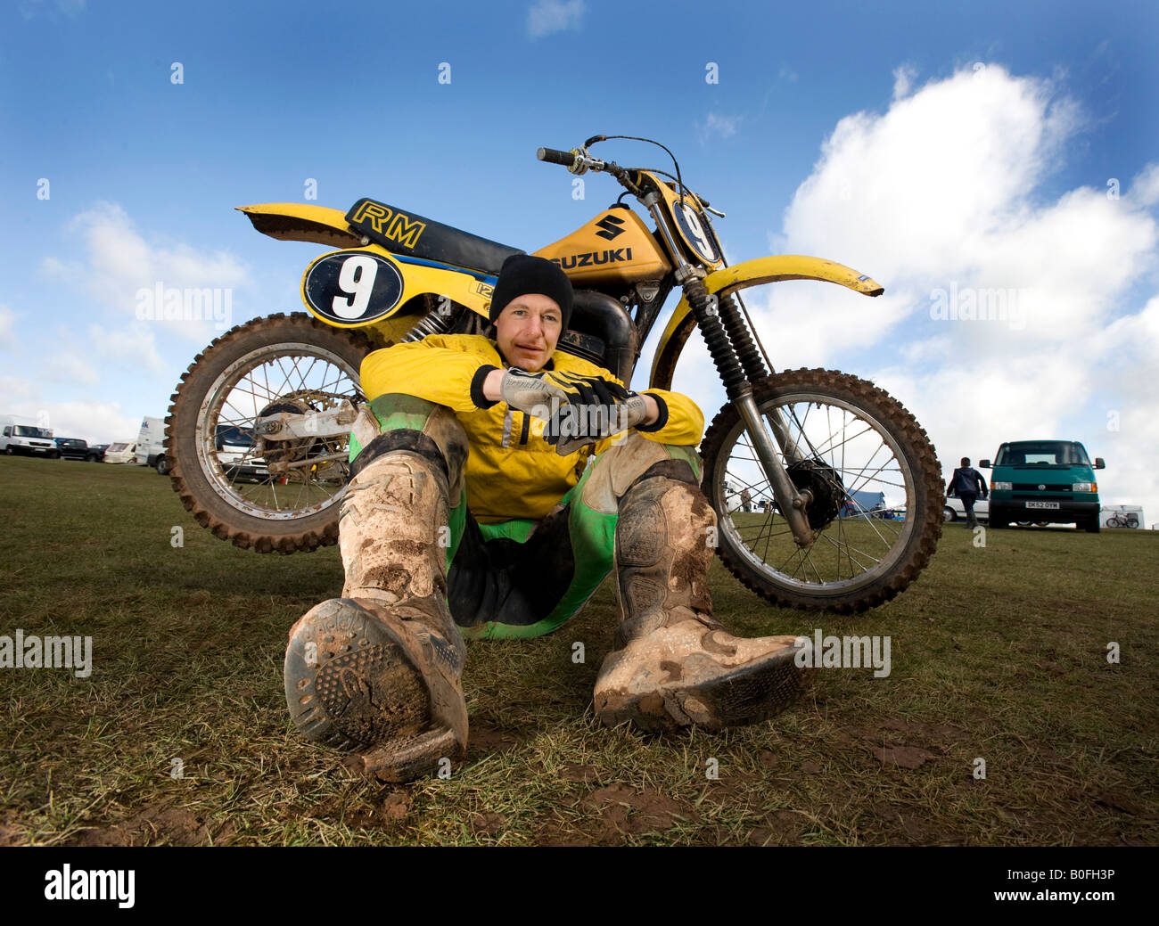 Twin shock vintage motocross rider MX Chris Walker dirt muddy with