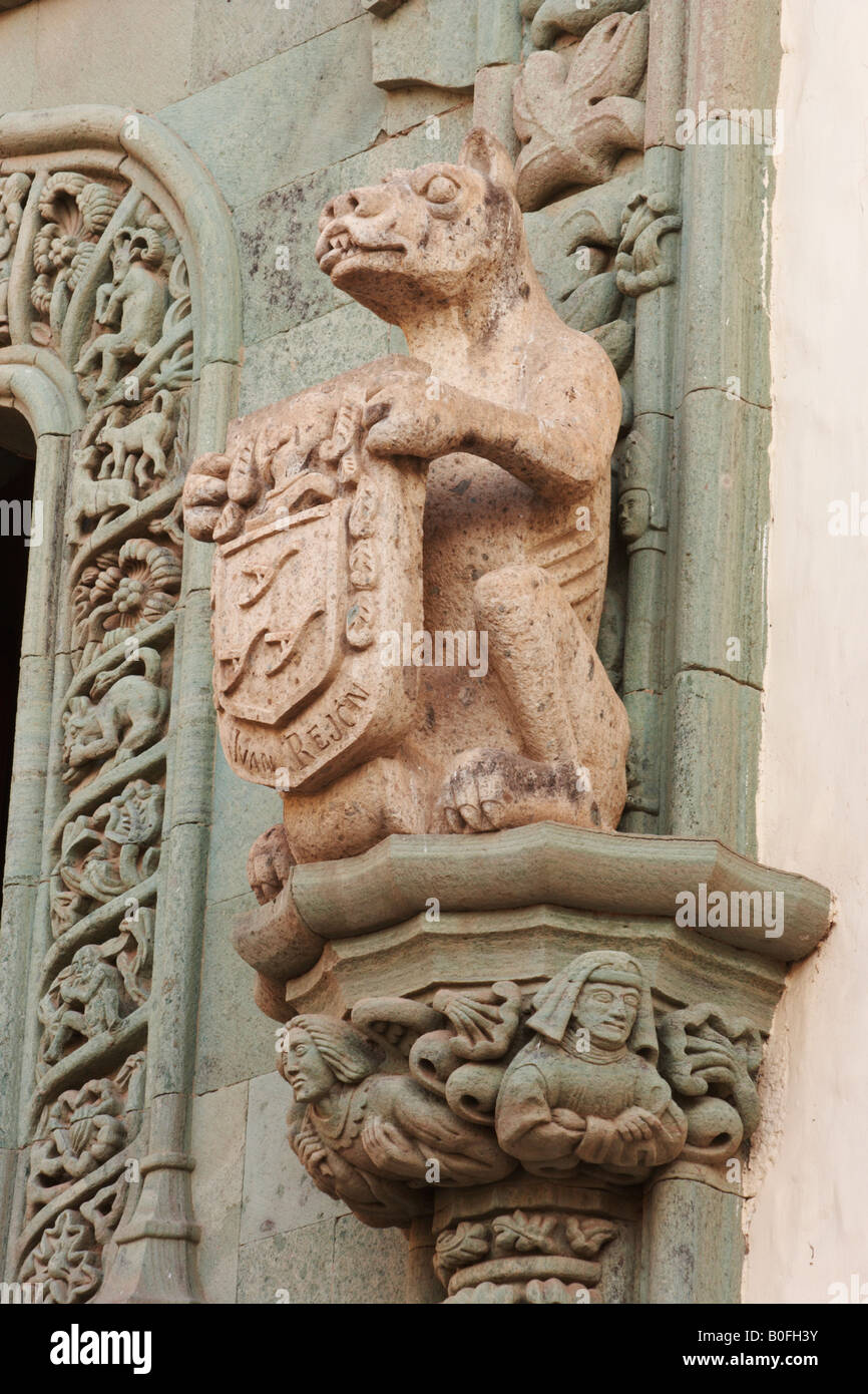 Stone statue at the entrance to La Casa de Colon (Christopher Columbus's house) in Las Palmas, Gran Canaria Stock Photo