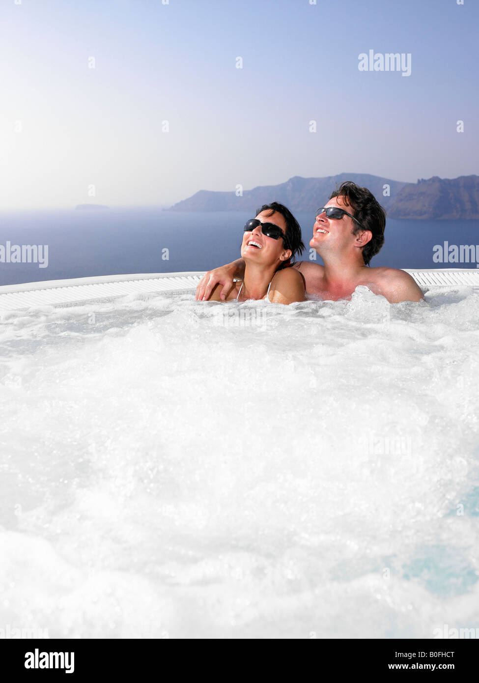 Couple in hot tub Stock Photo