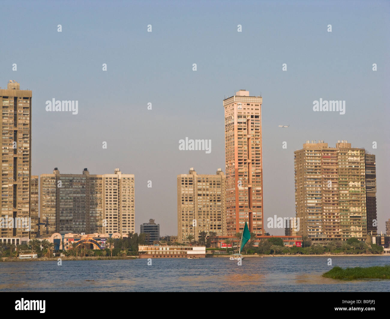 high rise apartment blocks beside Nile river Maadi, Cairo, Egypt Stock