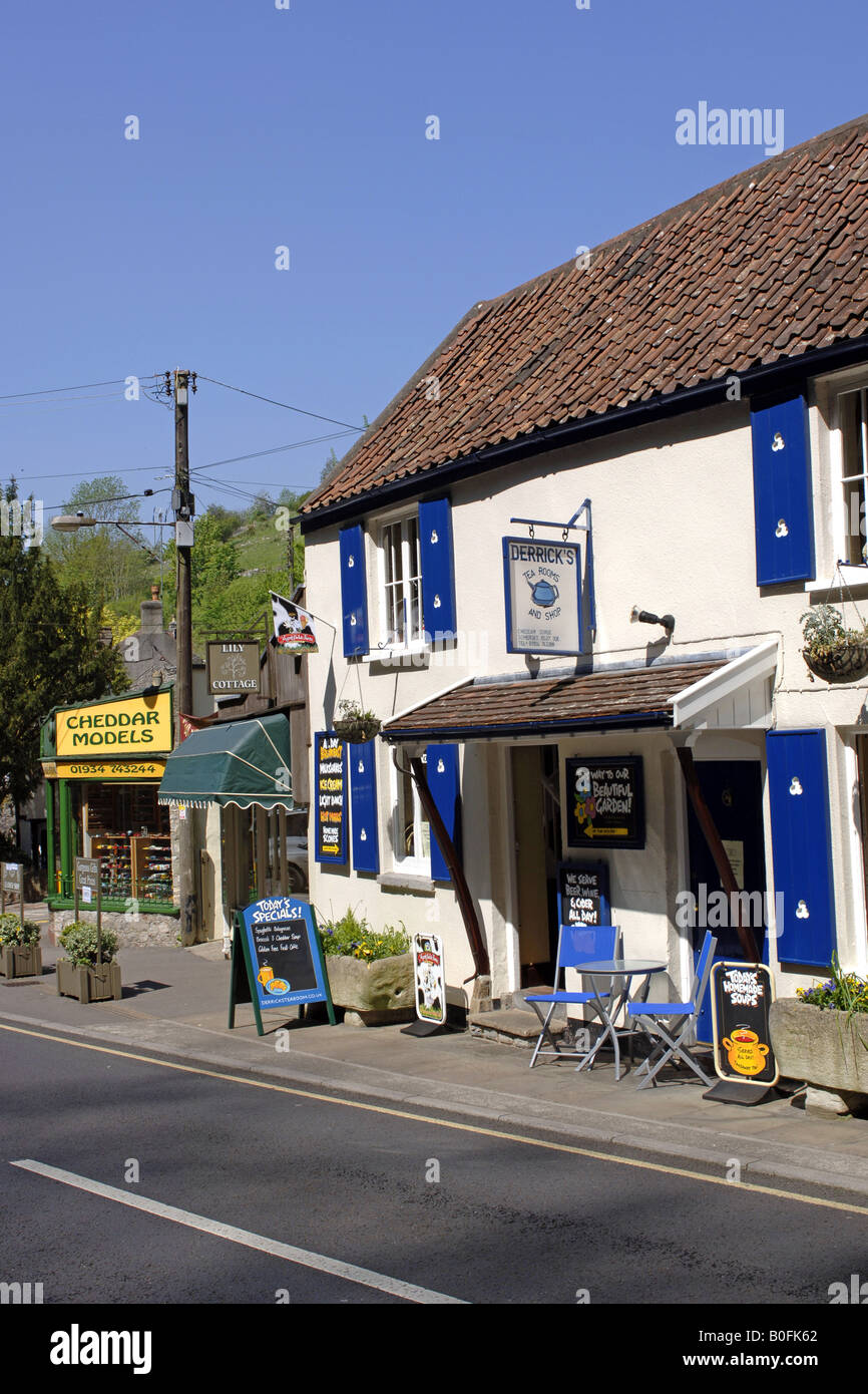Tea Rooms and tourist stores in Cheddar Somerset England Stock Photo