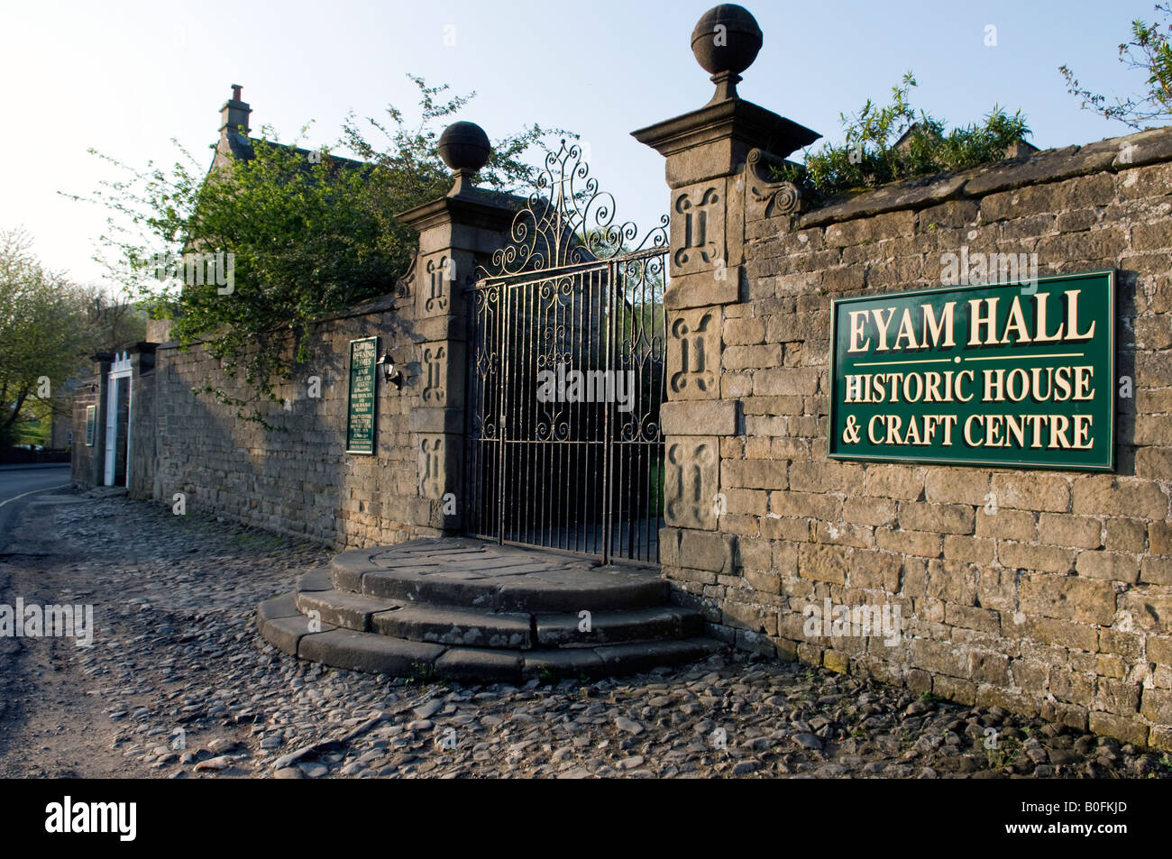 Entrance gates to Eyam Hall in Derbyshire 'Great Britain' Stock Photo