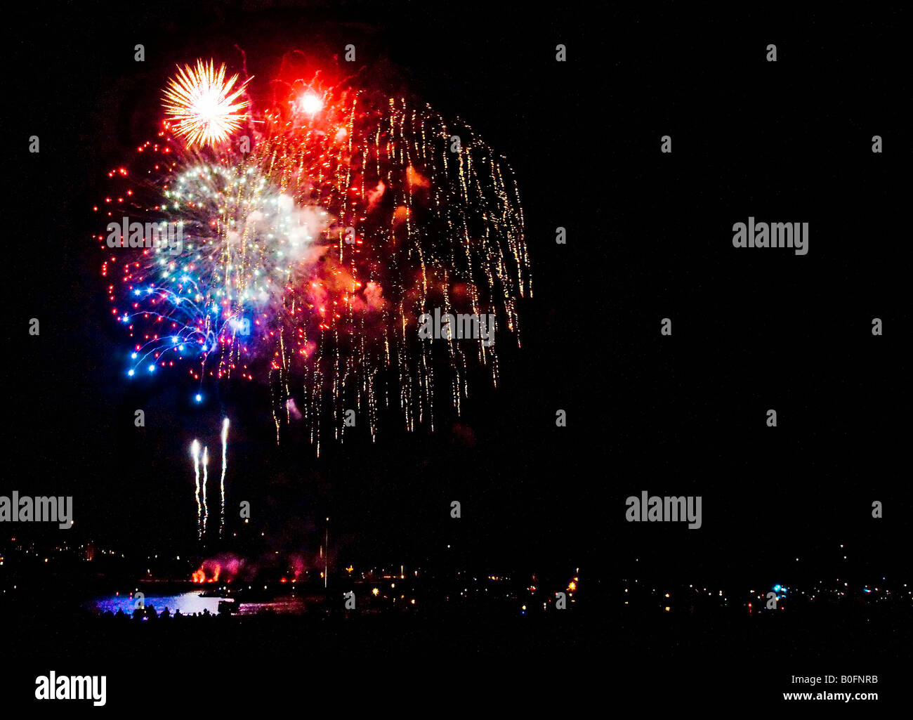 Annual fireworks display on the lake front in Milwaukee, WI Stock Photo