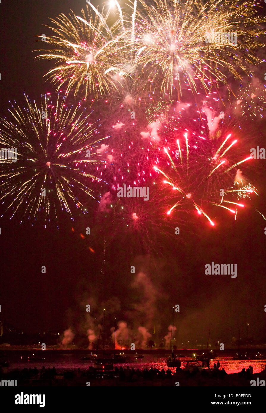 Annual fireworks display on the lake front in Milwaukee, WI Stock Photo