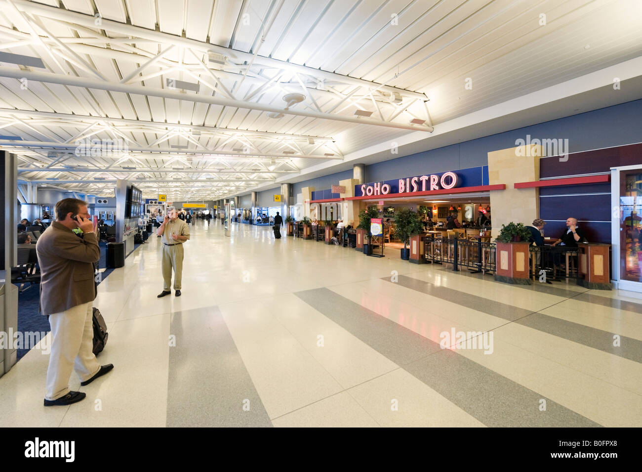 Departure Gates and Restaurant in American Airlines Terminal 8, JFK Airport, New York Stock Photo