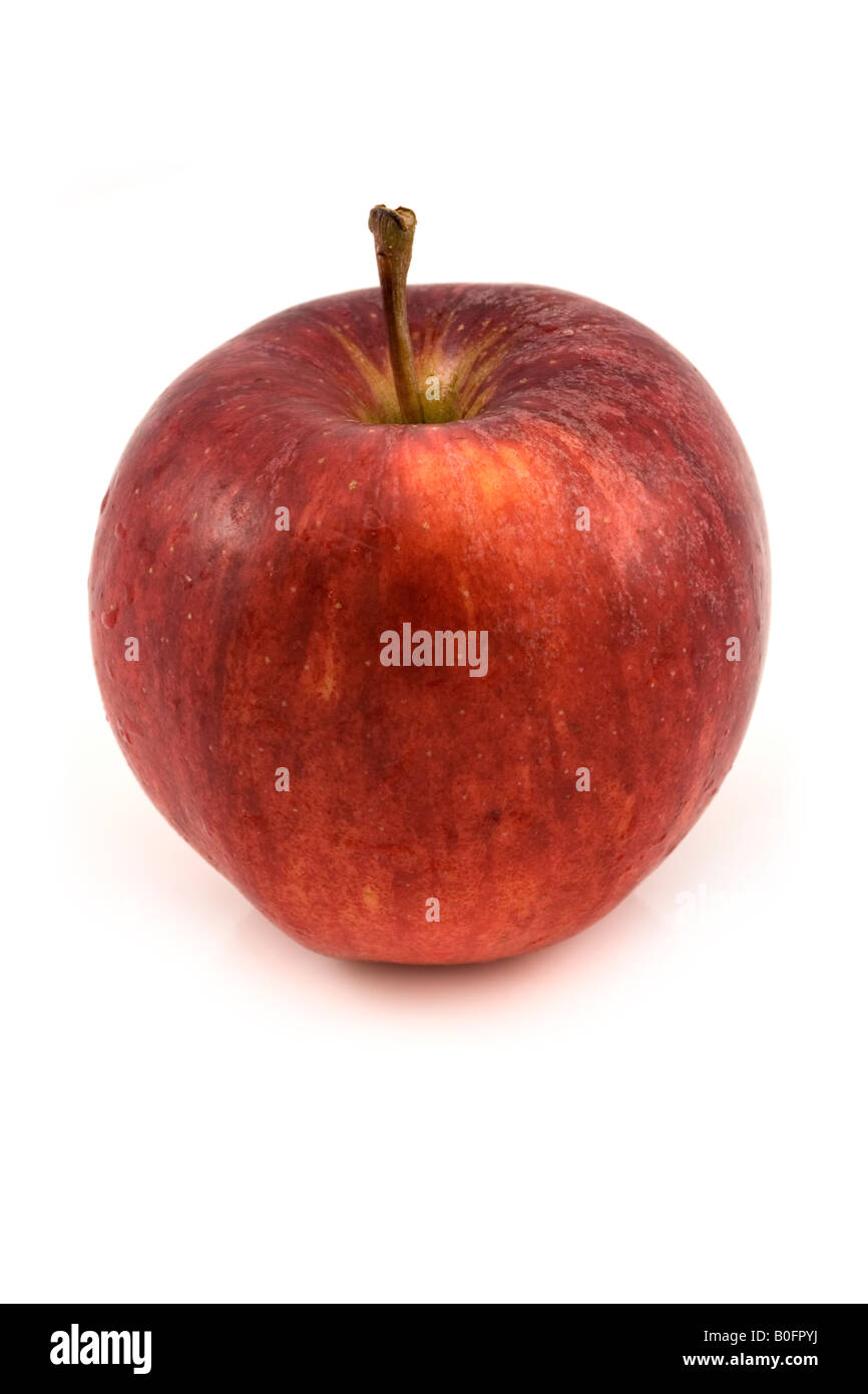 Single red apple, glistening with moisture on a clean white backdrop Stock Photo Alamy
