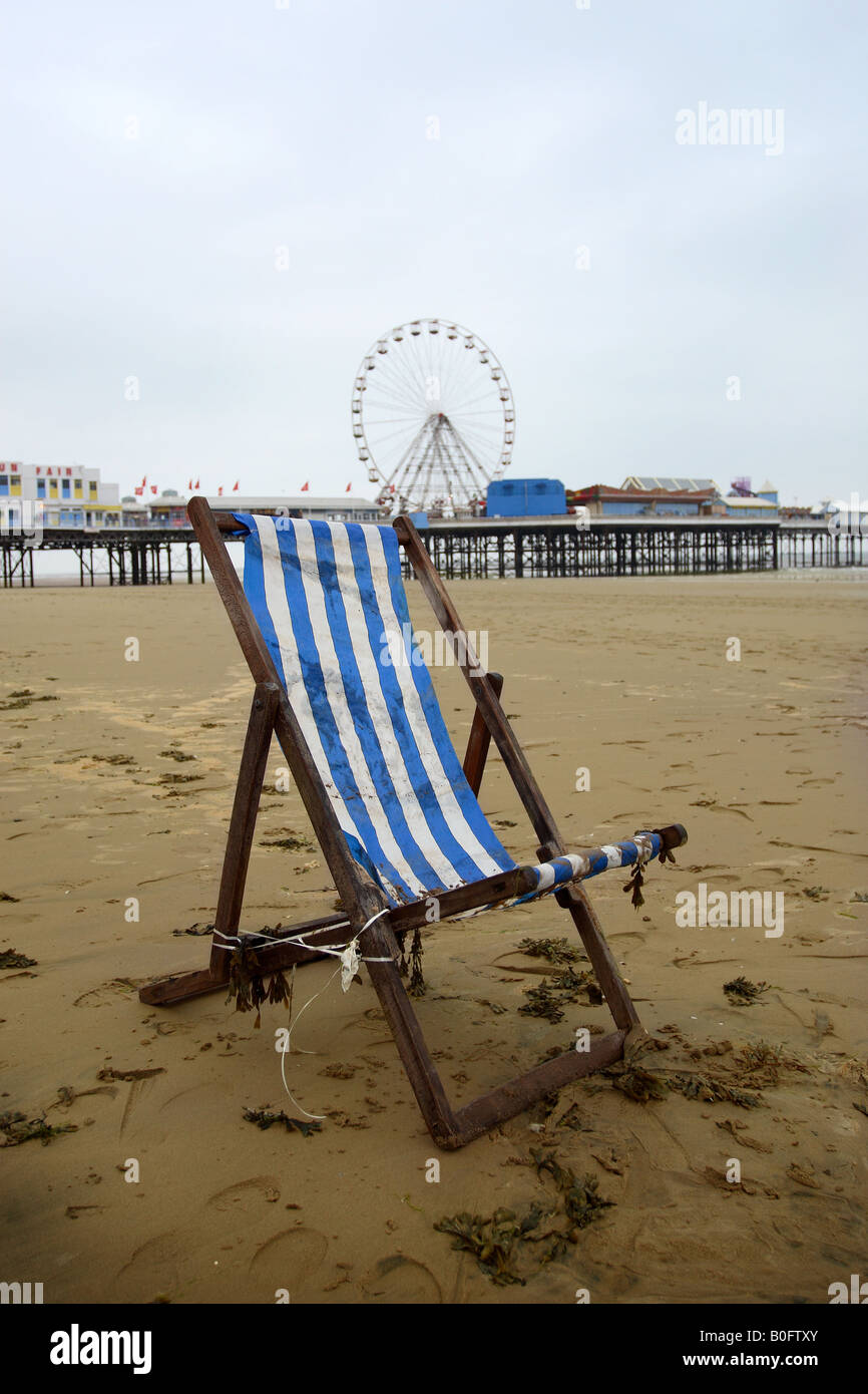 Deckchair on Blackpool Beach Stock Photo