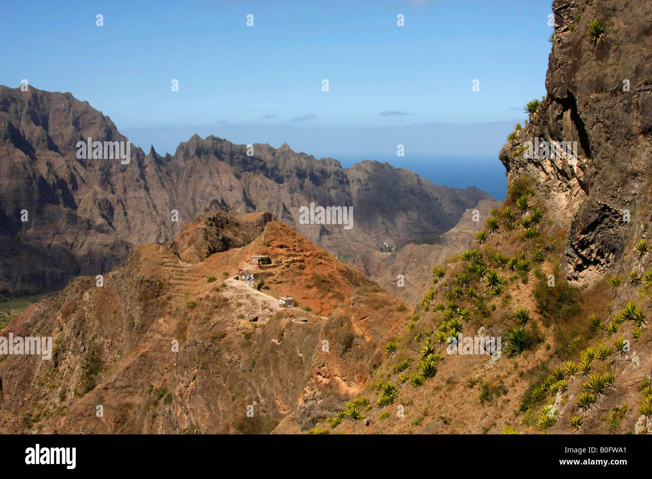 landscape and mountains on Santo Antao island Cape Verde Africa Stock Photo