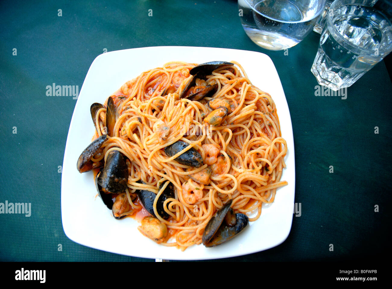 Seafood Spaghetti in Gardone Riviera on Lake Garda Stock Photo