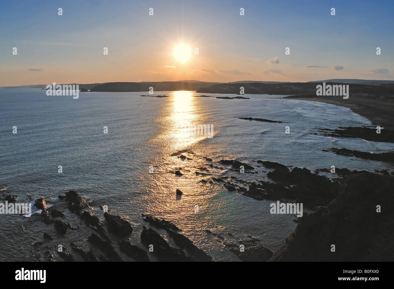 view of sunset from cliffs overlooking Rosscarbery Bay West Cork