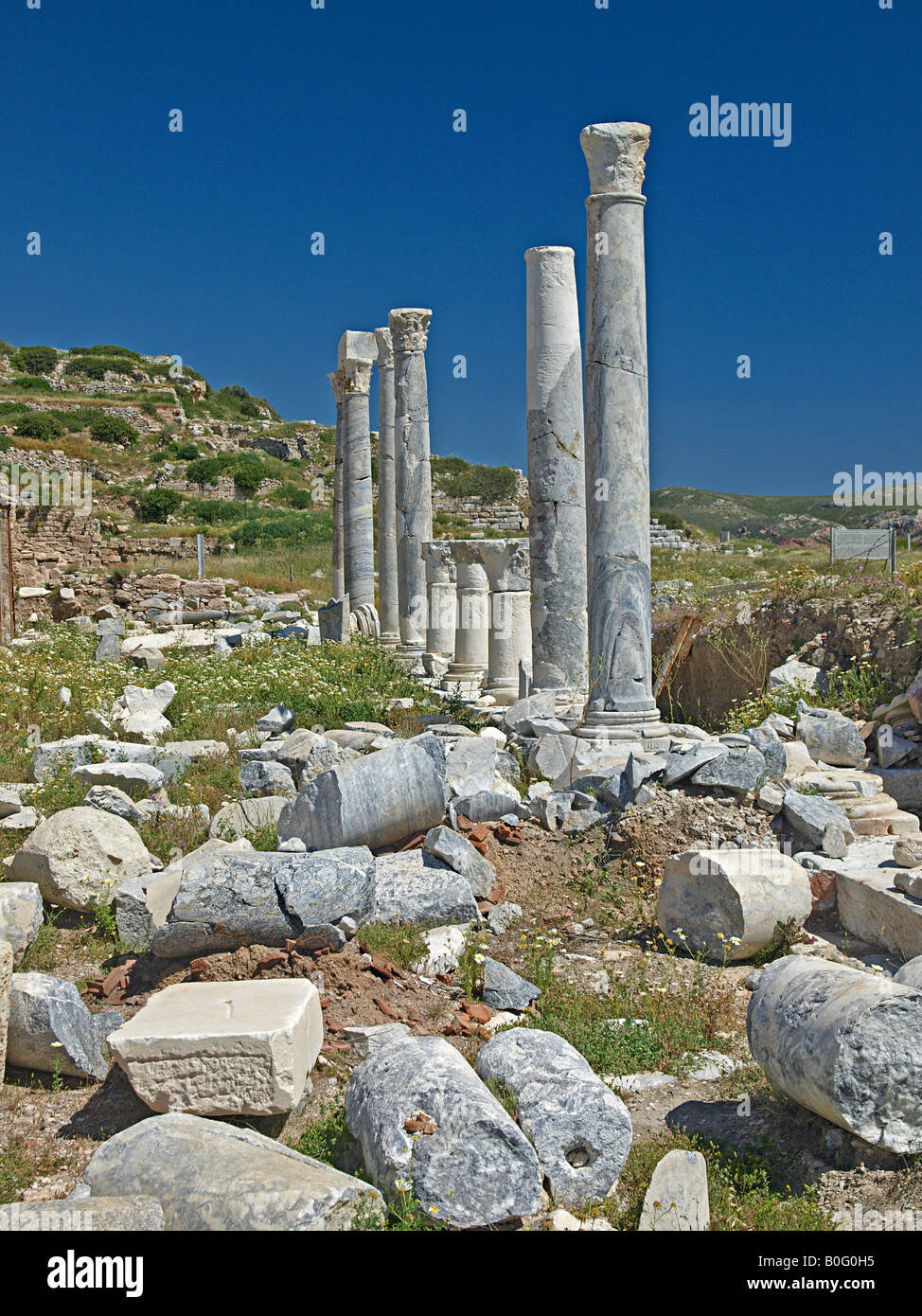 COLUMNS DETAIL OF PART OF THE RUINS AND OF THE LYCIAN CITY OF KNIDOS, DATCA PENINSULA MUGLA TURKEY Stock Photo