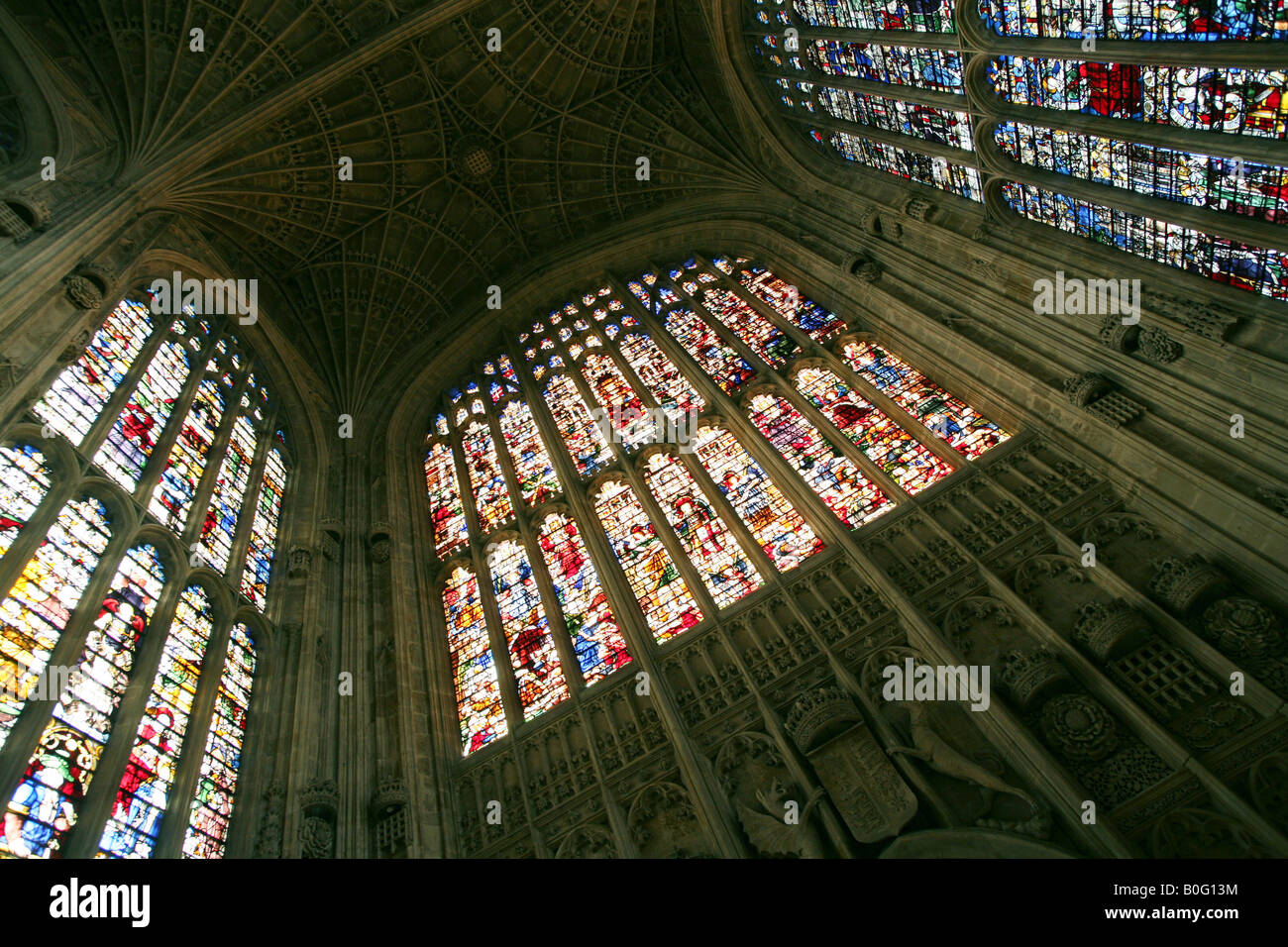 The stained glass windows, Kings College Chapel, Cambridge England