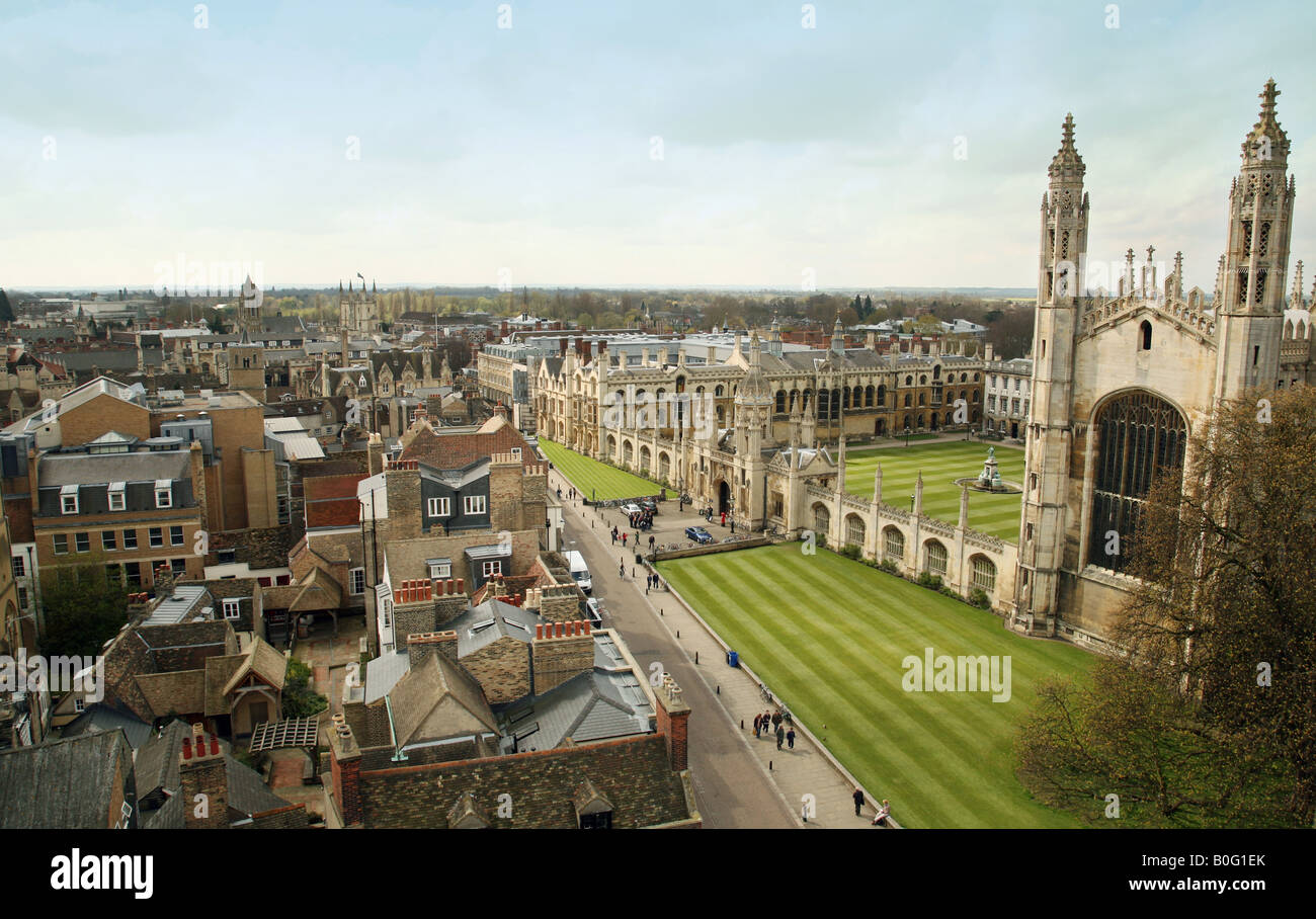 The Gatehouse and Kings College Chapel, Kings College Cambridge seen from the tower of St Marys Church, Cambridge UK Stock Photo