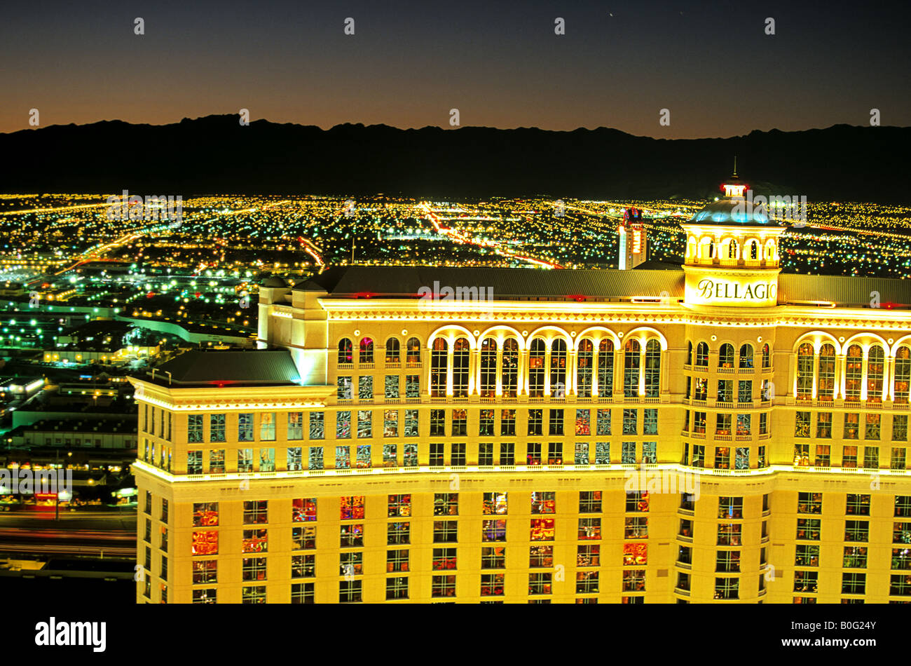 Exterior of the Bellagio Hotel and Casino on the Las Vegas Strip at
