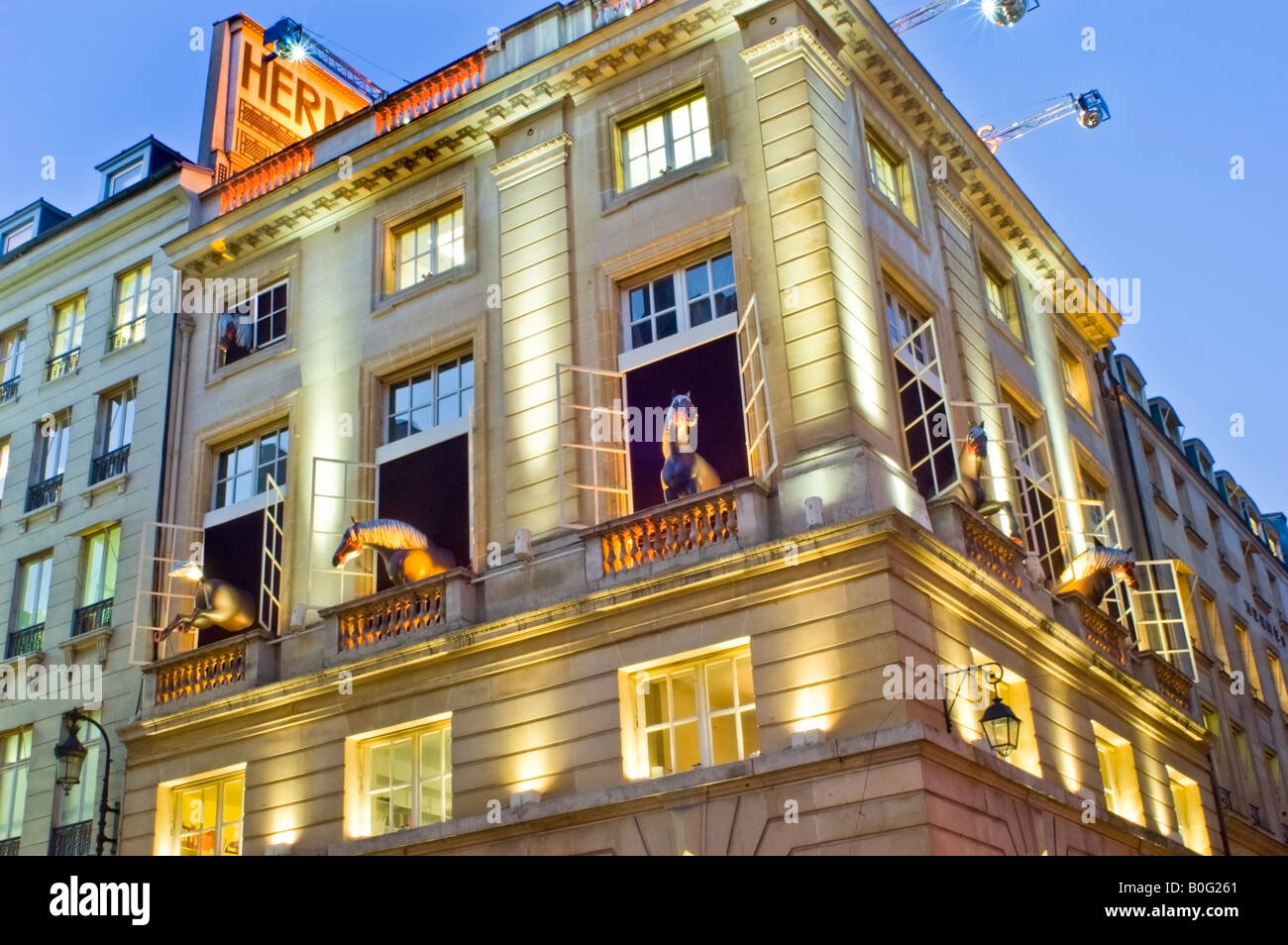 Paris France, Christmas Lighting on Building Hermes Luxury Goods Store  with Special Decorations at night, rue du faubourg saint honoré chic Stock  Photo - Alamy