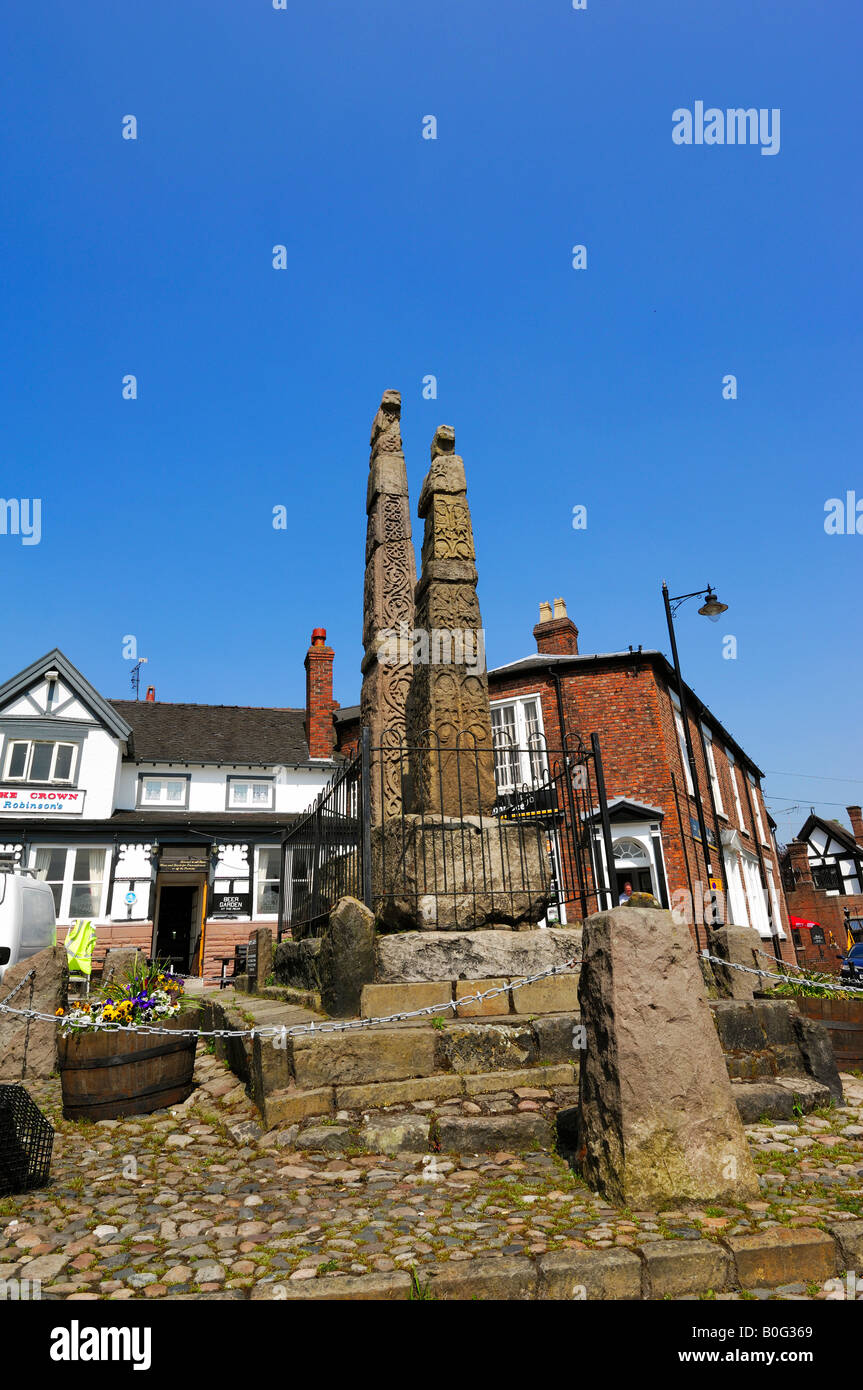 The Saxon Crosses on The Cobbles in Sandbach Stock Photo