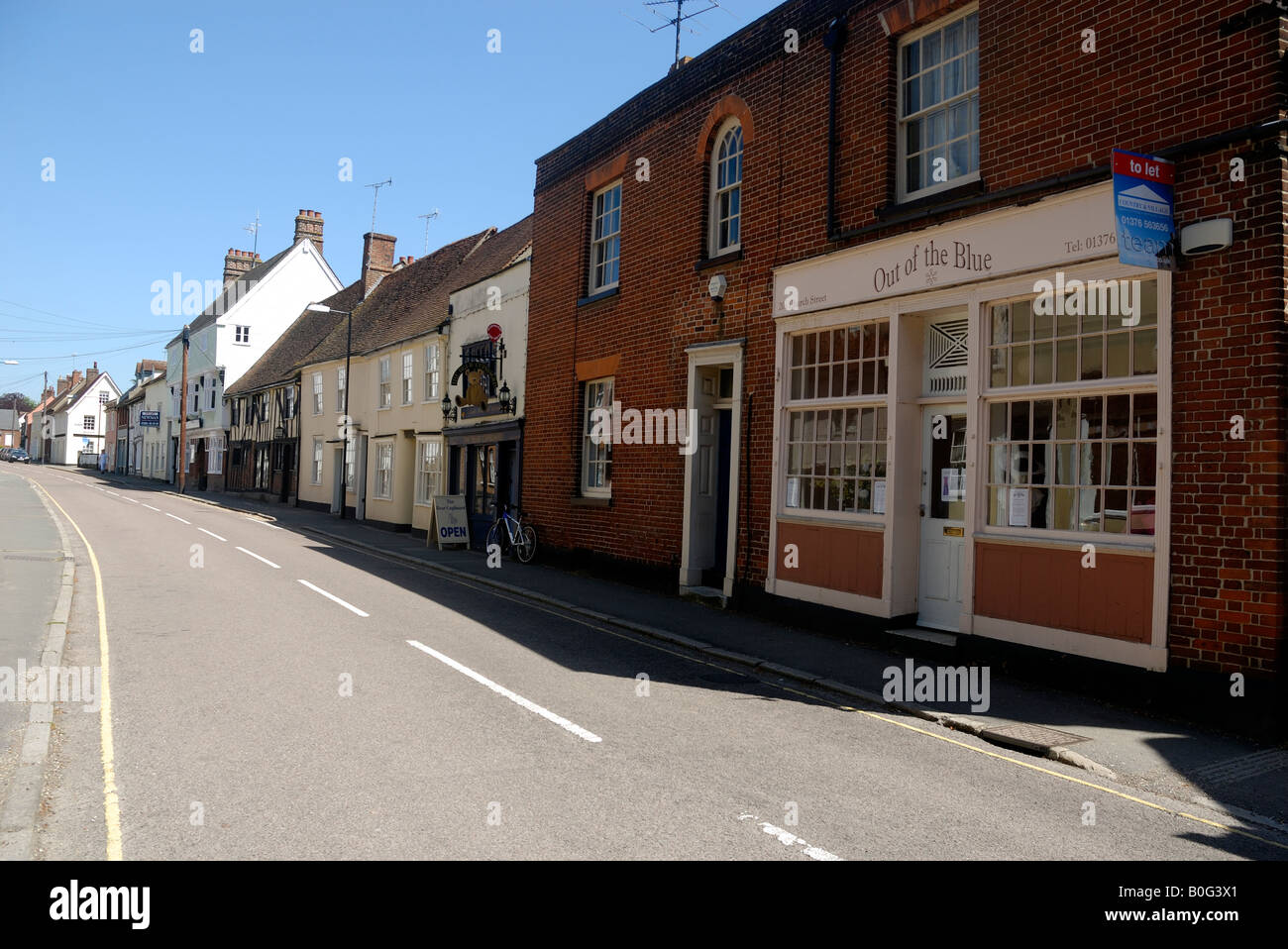 Row Of Houses/Shops, Coggeshall, Essex Stock Photo