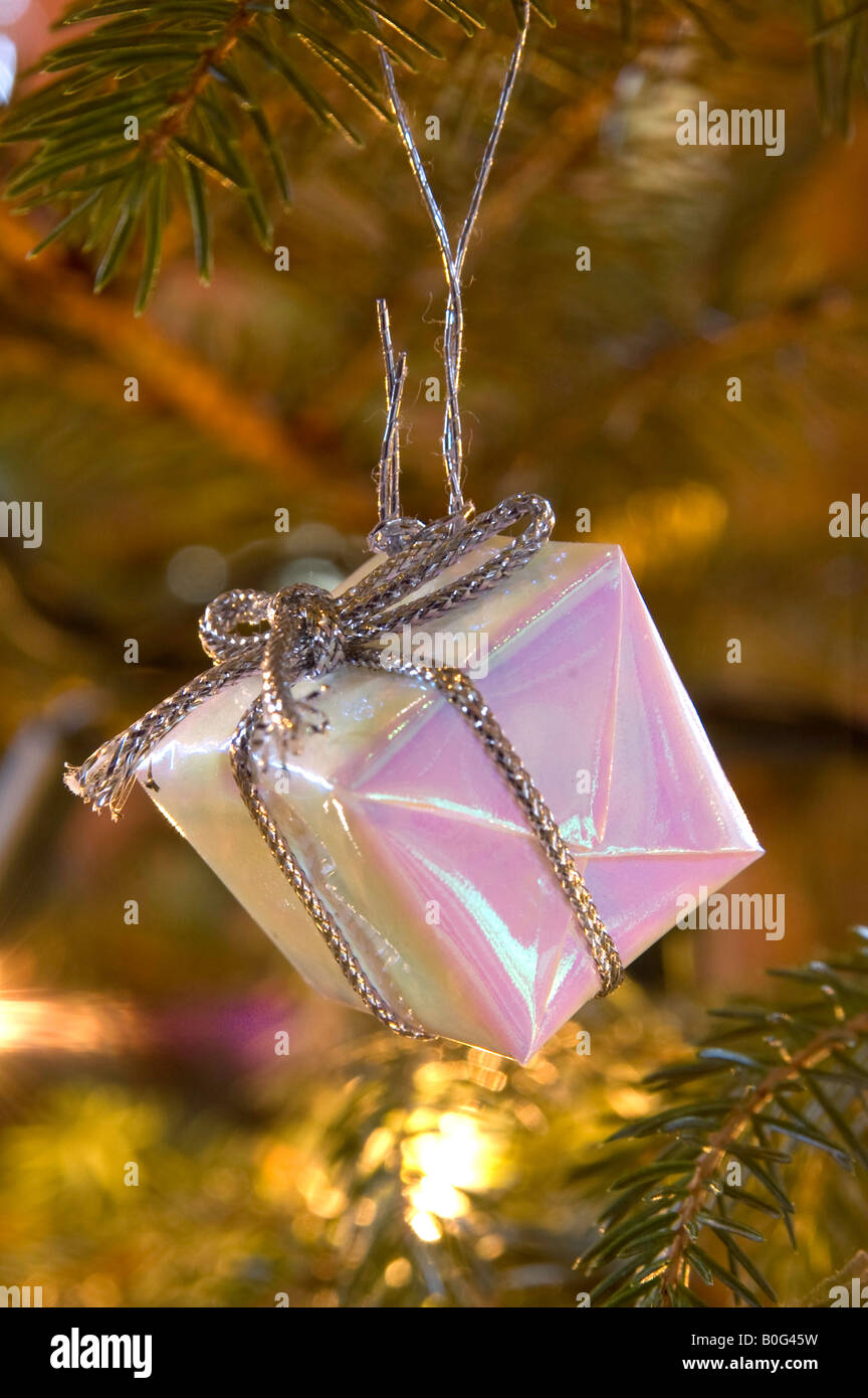 Irridescent white mini parcel festive decoration Stock Photo