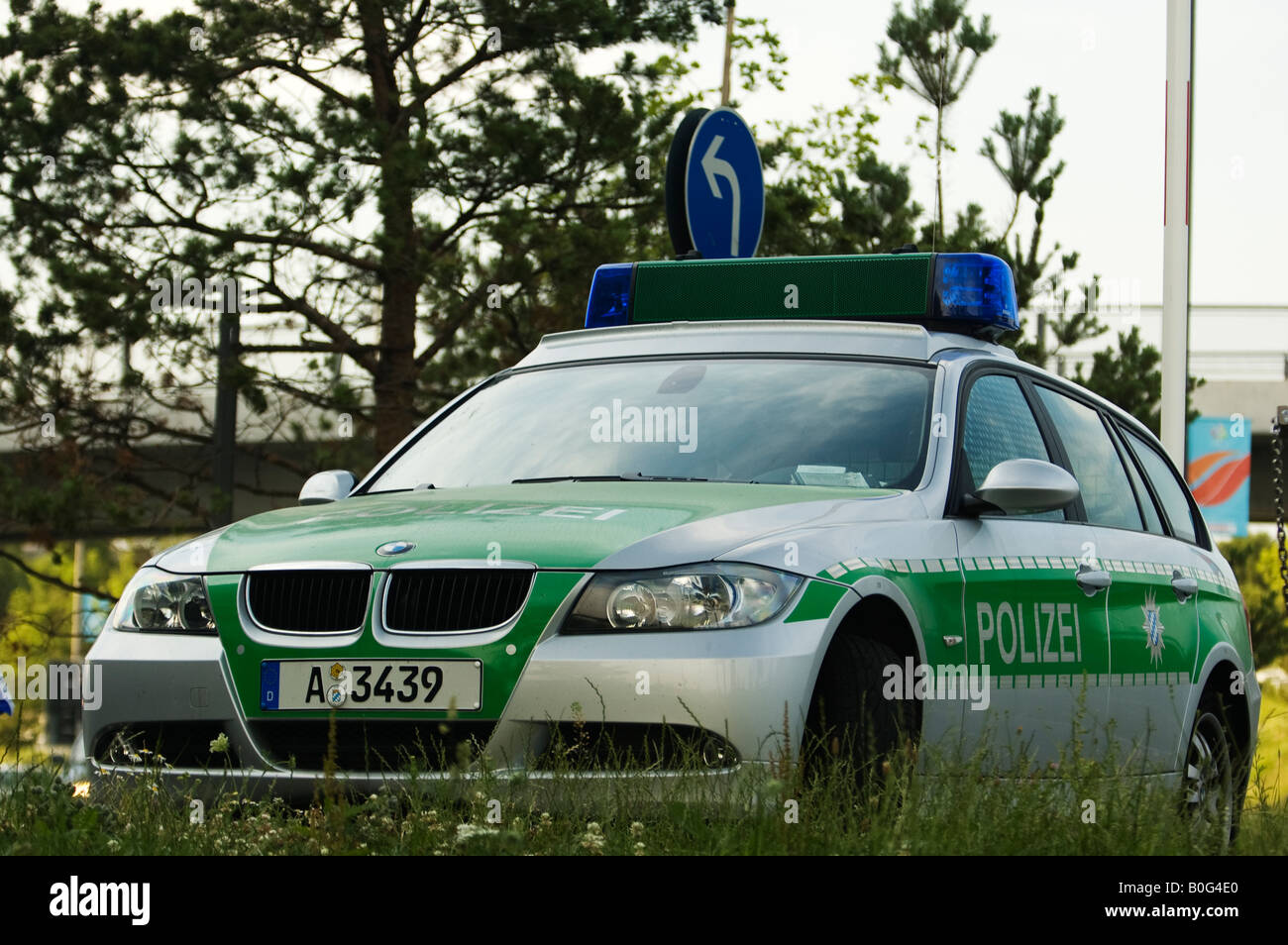 German, BMW Policecar at the roadside in Munich Stock Photo