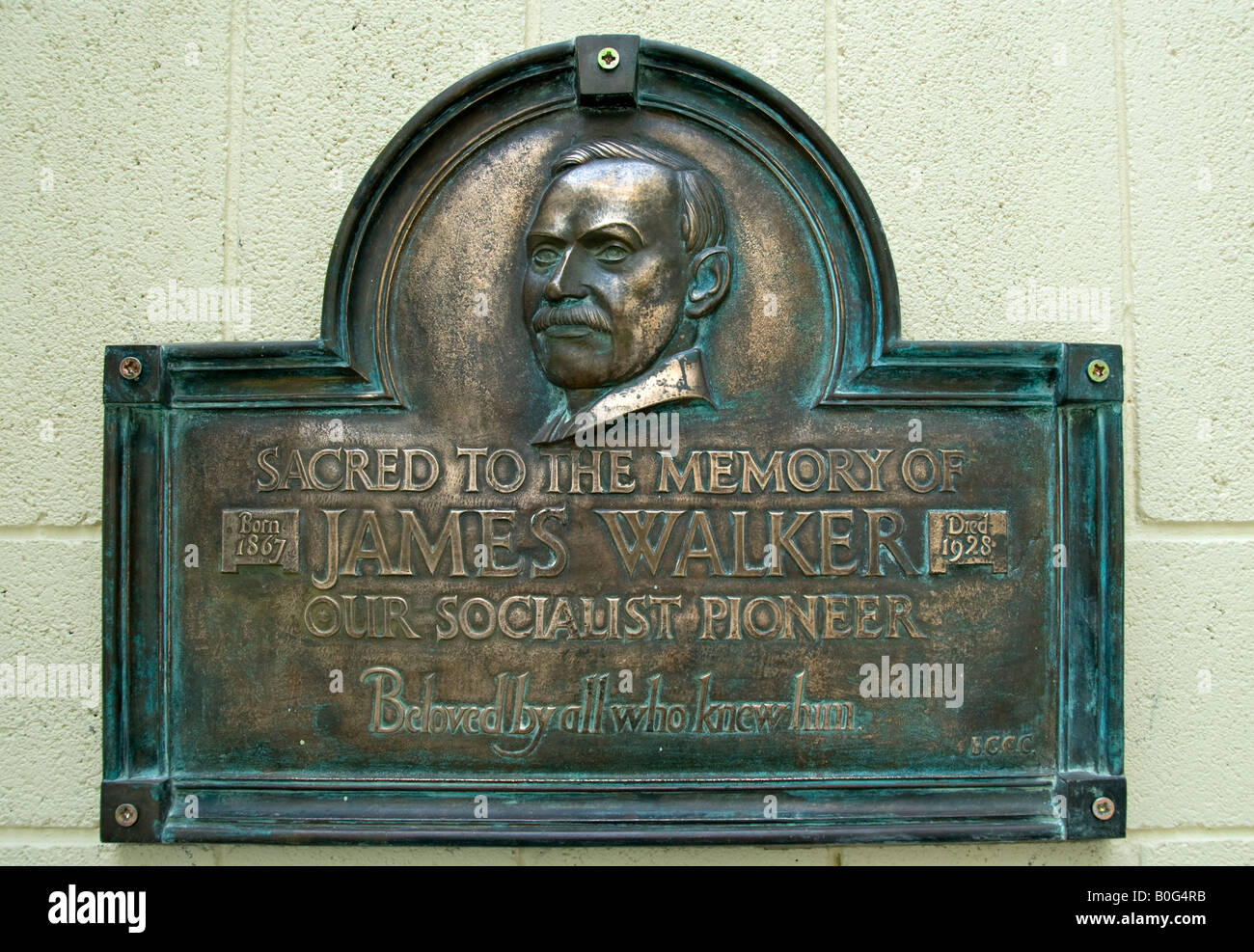 Plaque in Memory of James Walker, Socialist Pioneer from Darlington, England. Stock Photo