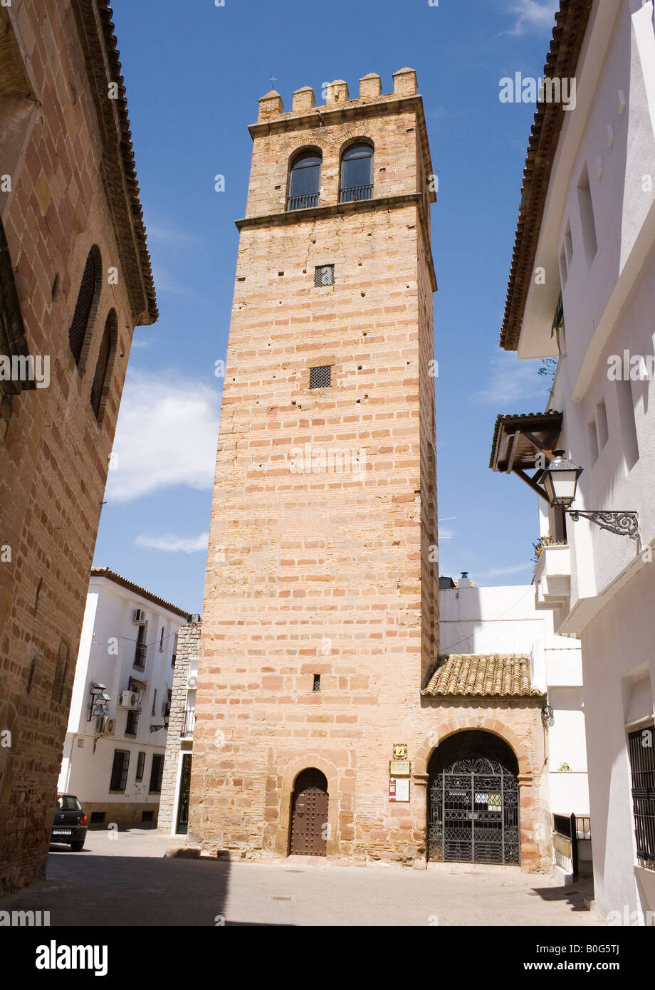 Andujar Jaen Province Spain La Torre del Reloj in the Plaza de Santa Maria Stock Photo