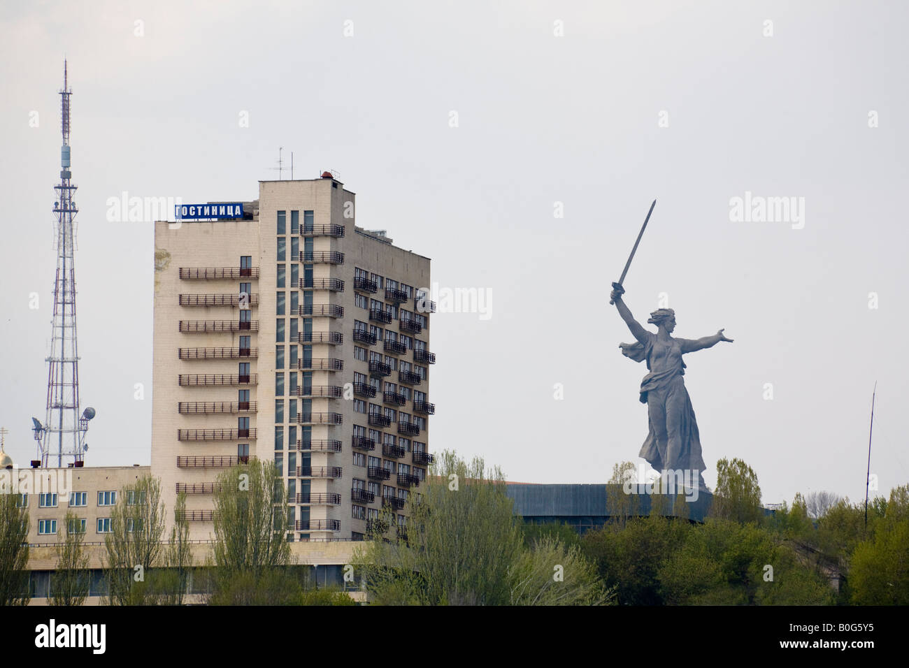 Mother Russia Statue on Mamaev Kurgan from River Volga, Volgograd (formerly Stalingrad), Russia, Russian Federation Stock Photo