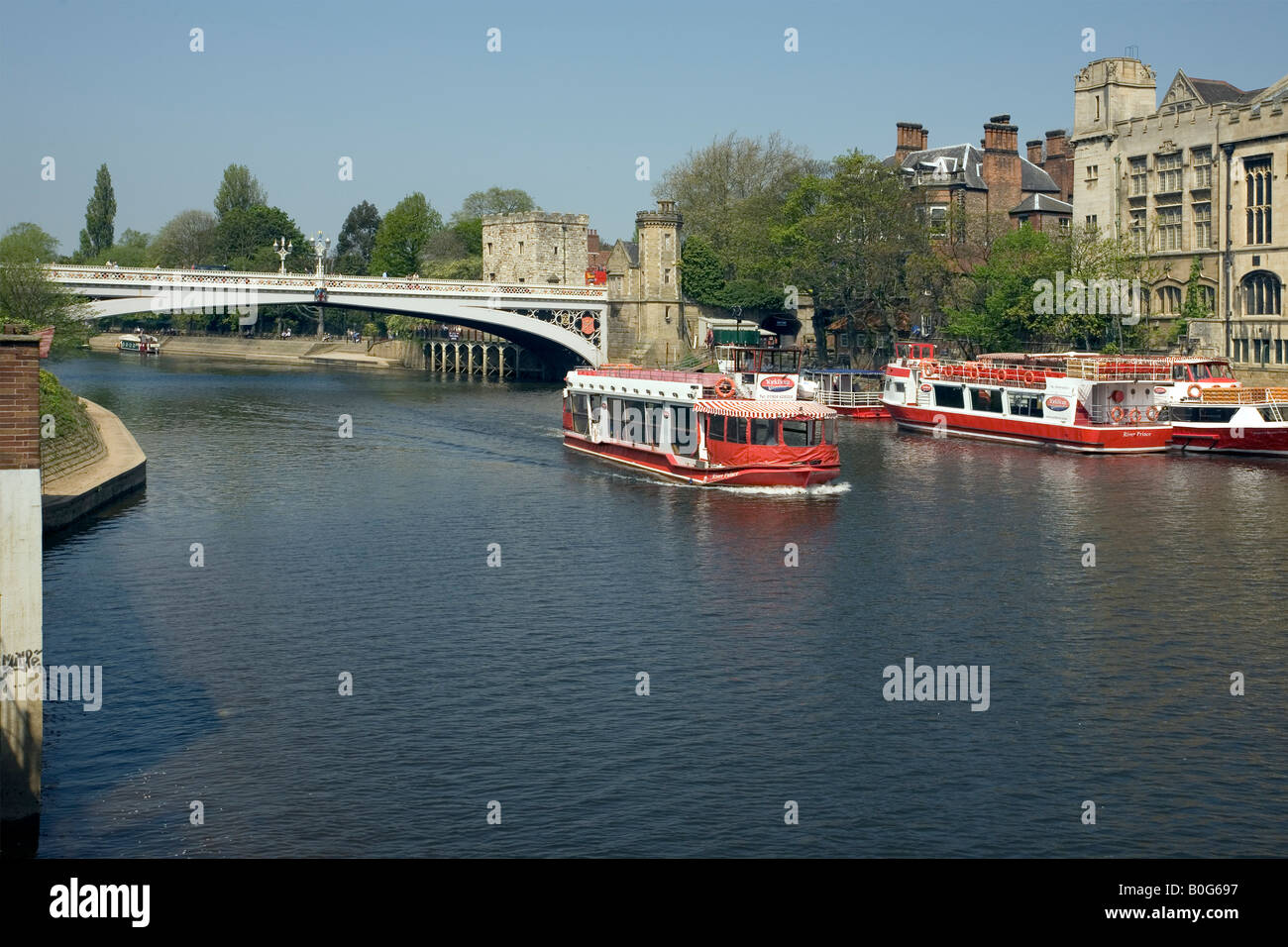 River Ouse with YorkBoat by Lendal Bridge York North Yorkshire England Stock Photo