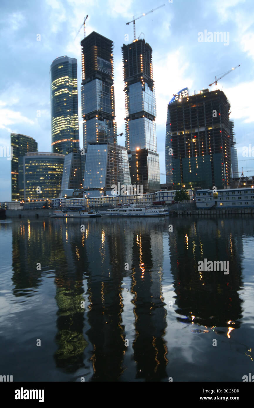 Evening view: Construction of modern buildings “Moscow-city” in Moscow (Russia) Stock Photo