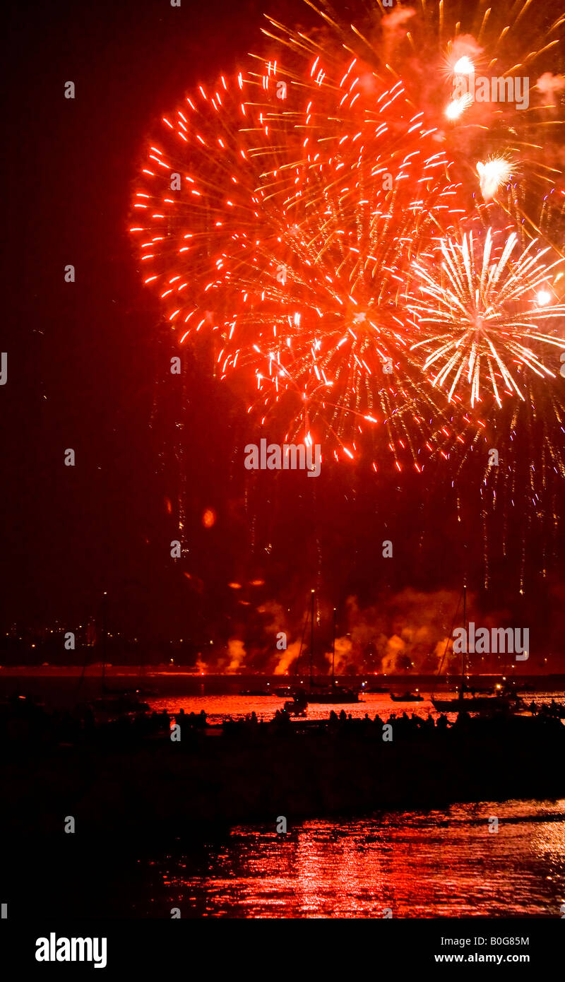 Annual fireworks display on the lakefront in Milwaukee, WI Stock Photo