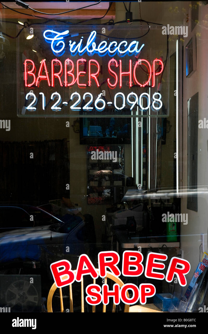 Barber Shop in Tribeca, Lower Manhattan, NYC, New York City Stock Photo