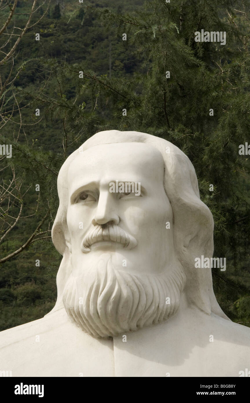 Bust of Pere Armand David at Baoxing Sichuan China the locality where David was the first westerner to set eyes on a giant panda Stock Photo